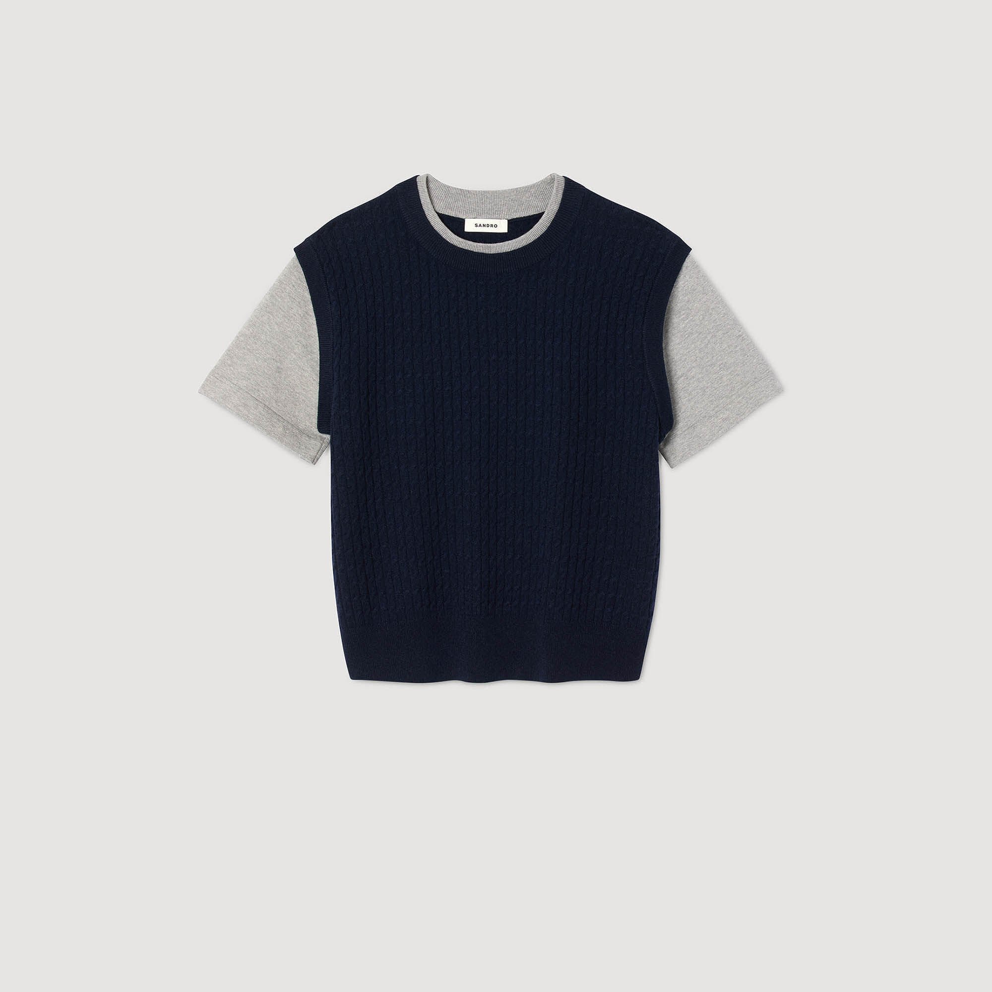 Dual-material knit sweater