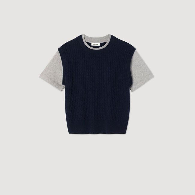 Dual-material knit sweater