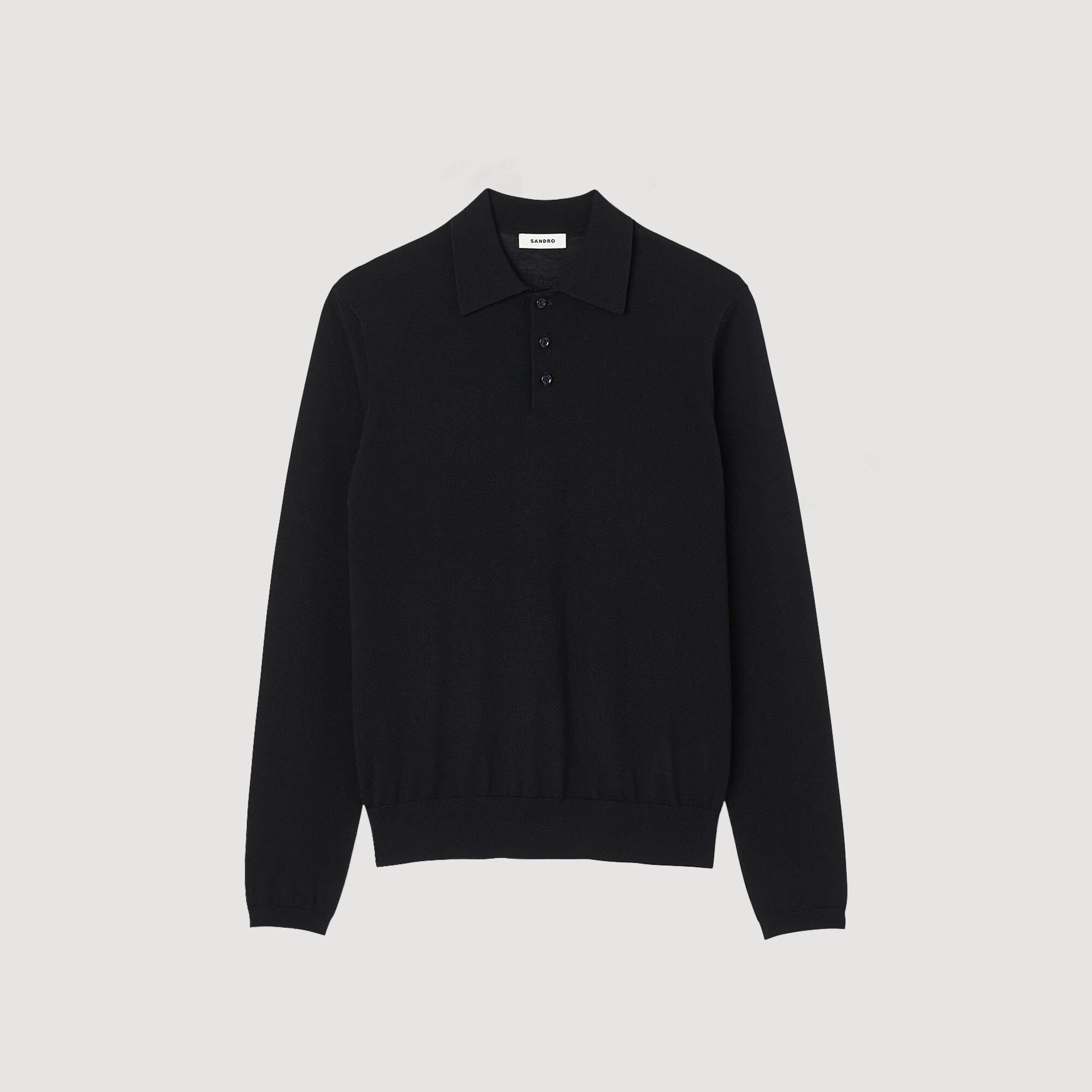 Fine knit polo shirt black / gray for Men | Sandro Paris