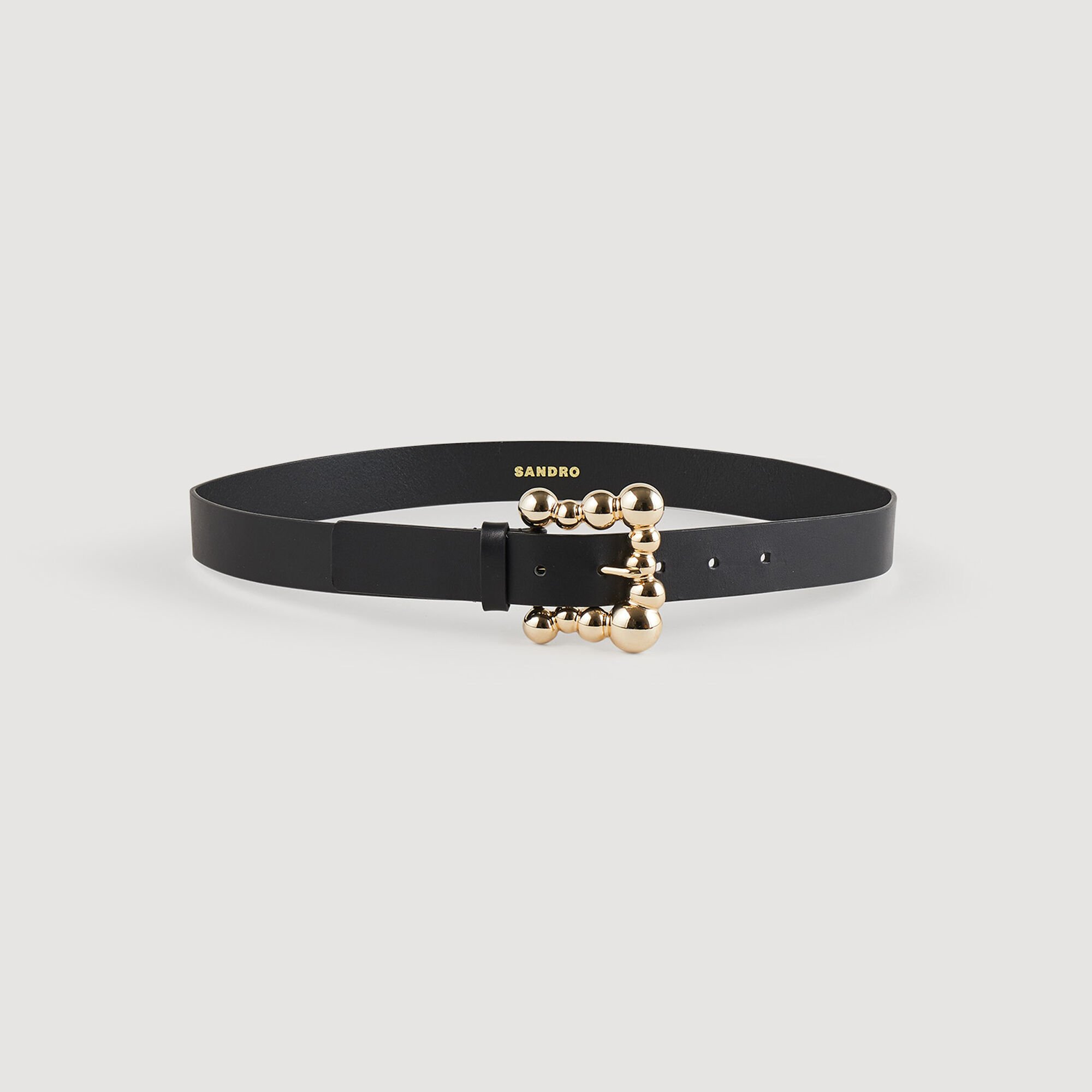 Wide leather belt with a square buckle