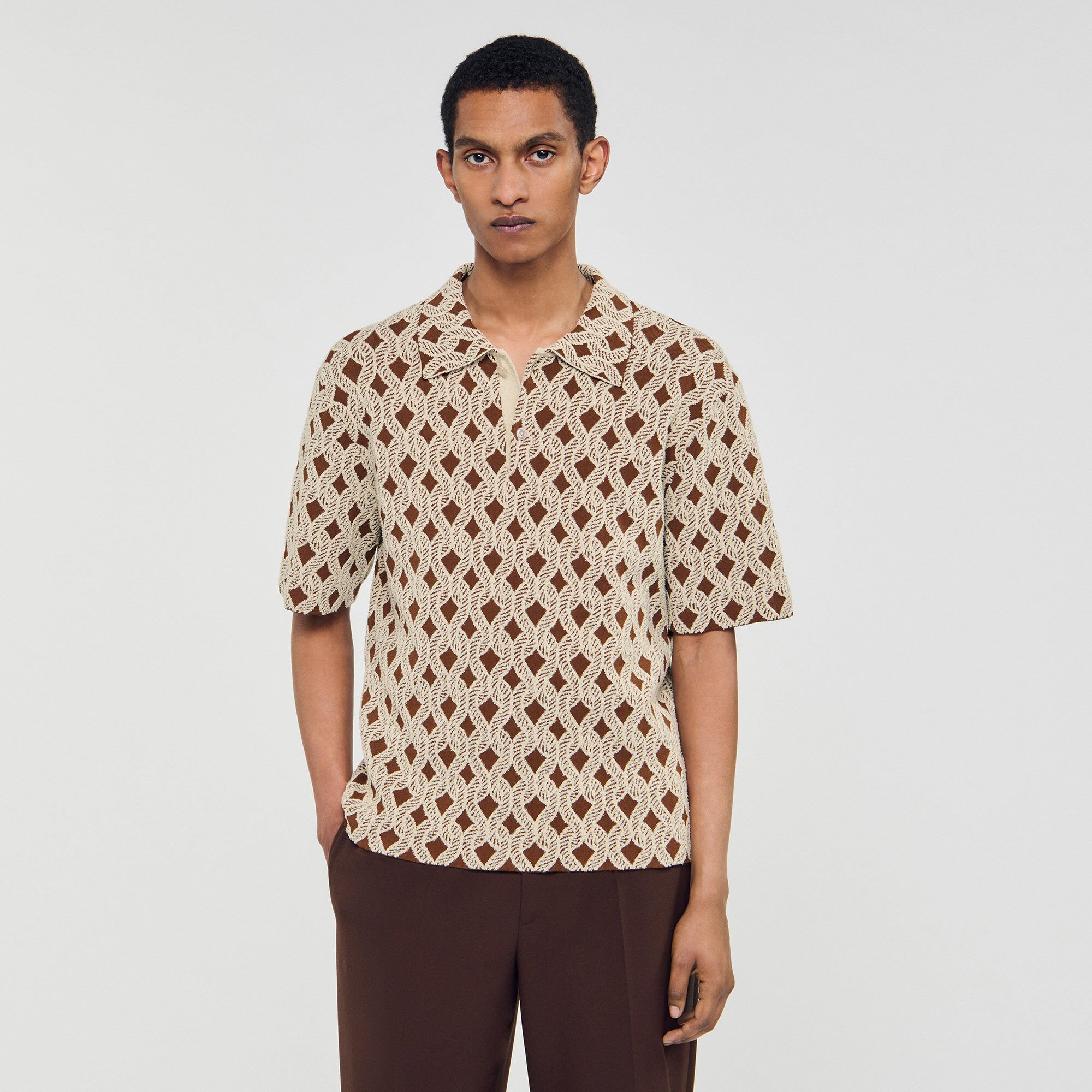 Rope jacquard shirt white / beige for Men | Sandro Paris