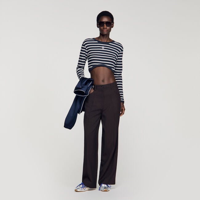 Cropped striped cotton T-shirt