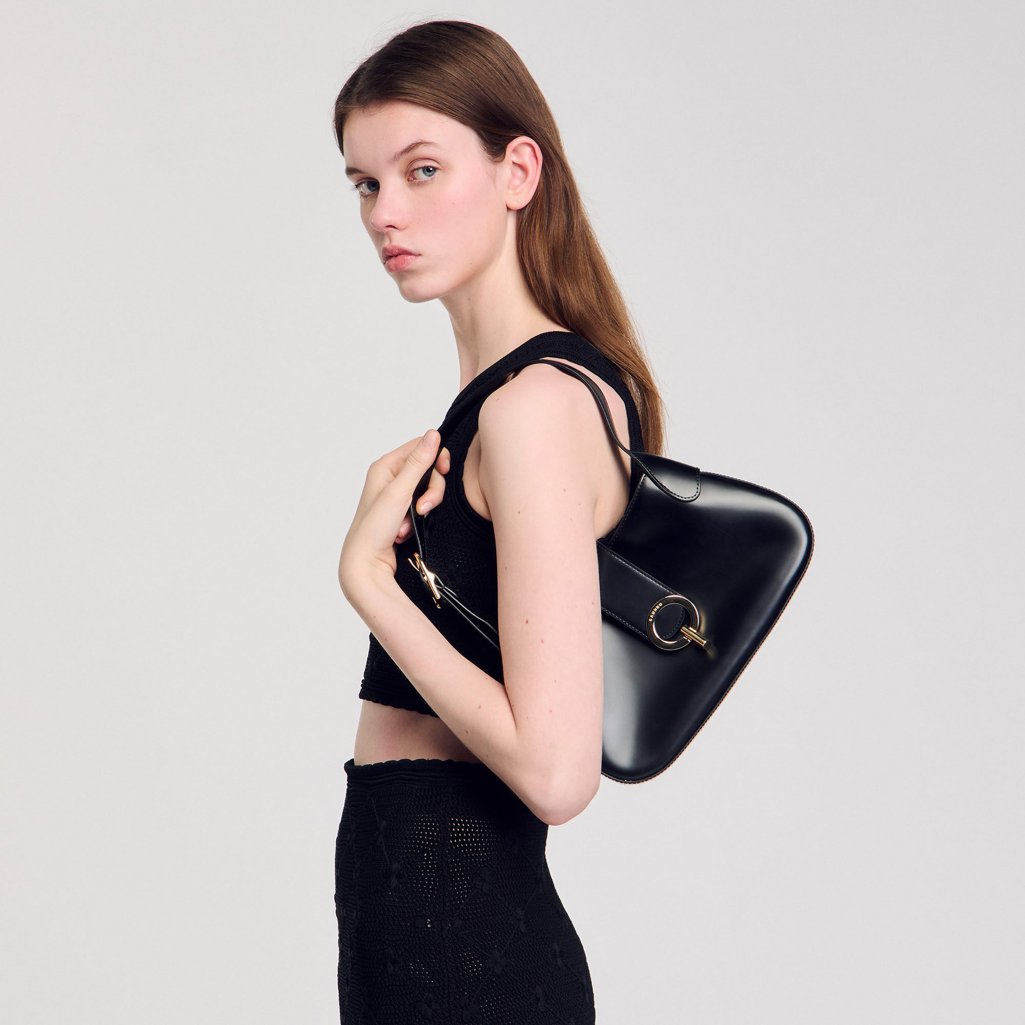 Janet bag in certified leather black / gray For Women | Sandro Paris