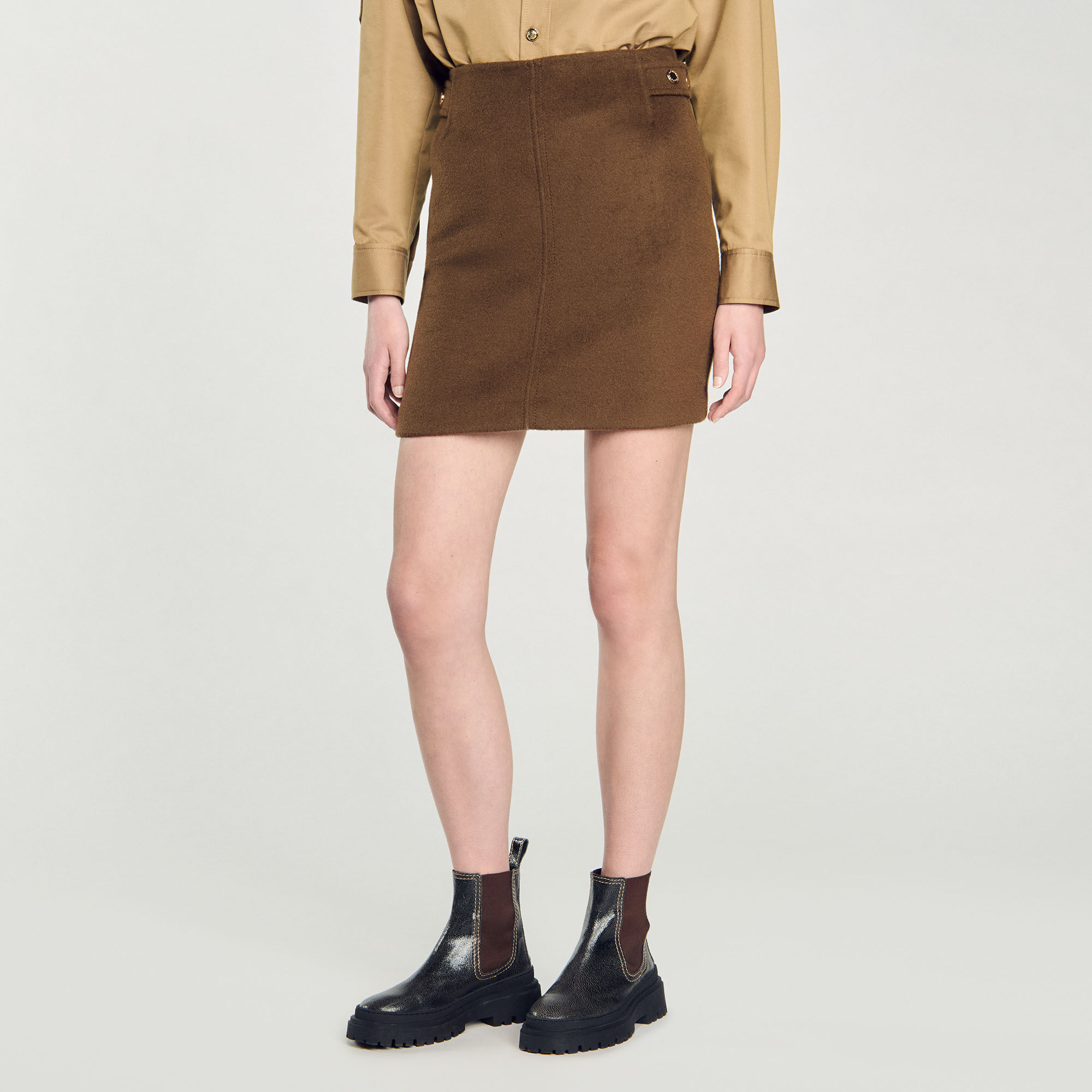 Double-faced short wool skirt green For Women | Sandro Paris
