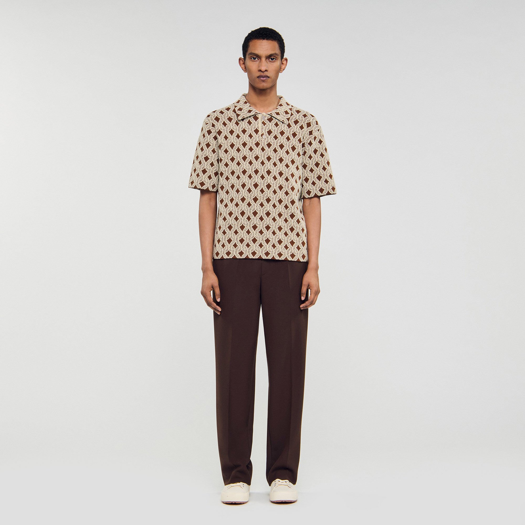 Rope jacquard cardigan shirt