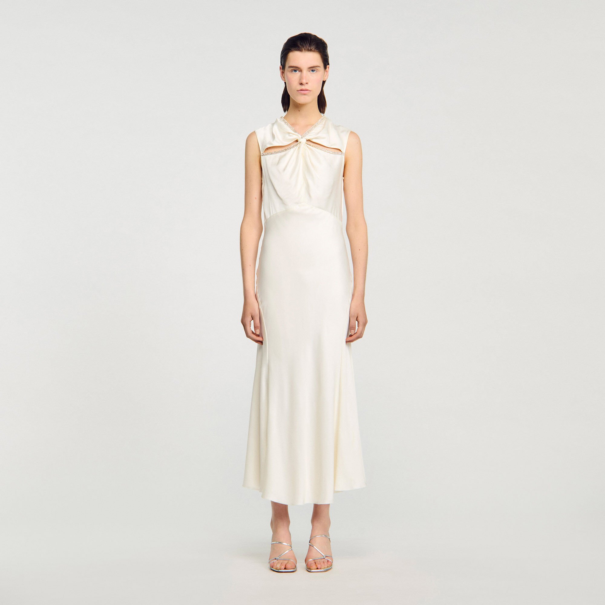 Satin maxi dress with rhinestones