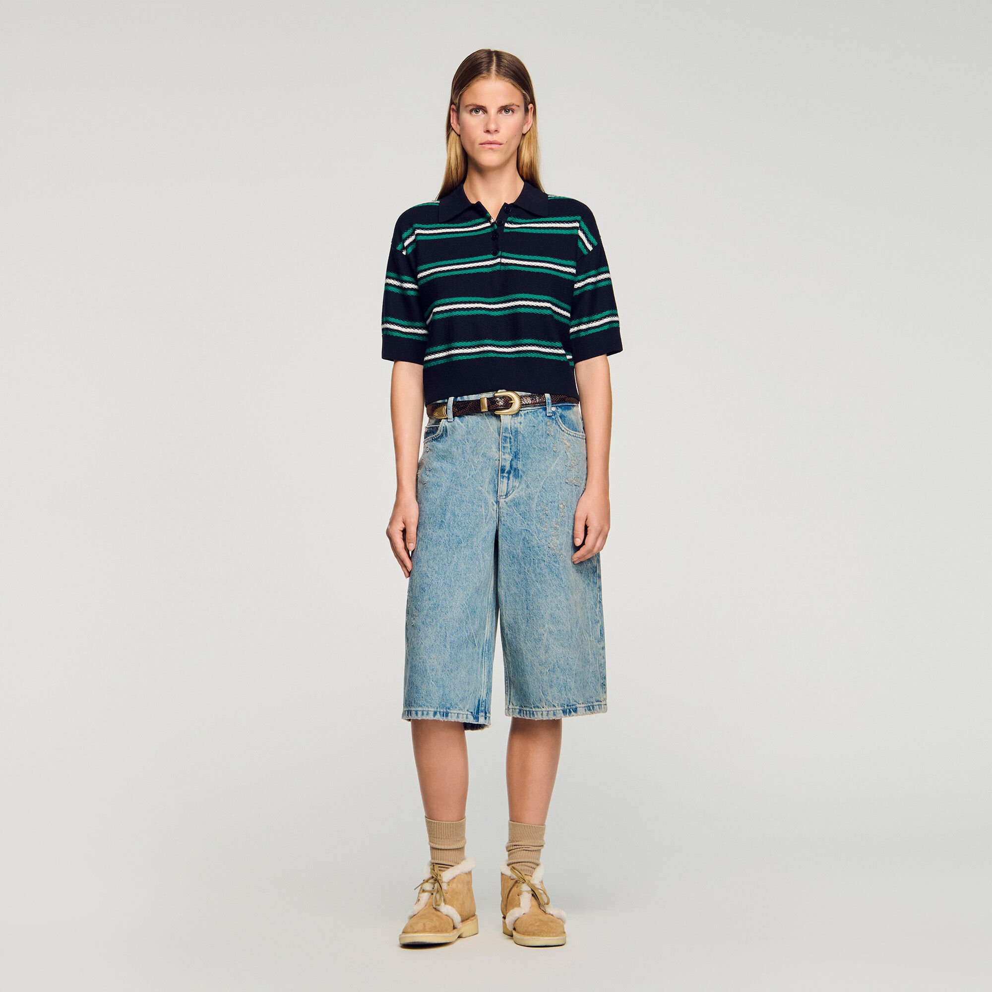 Polo-neck striped sweater