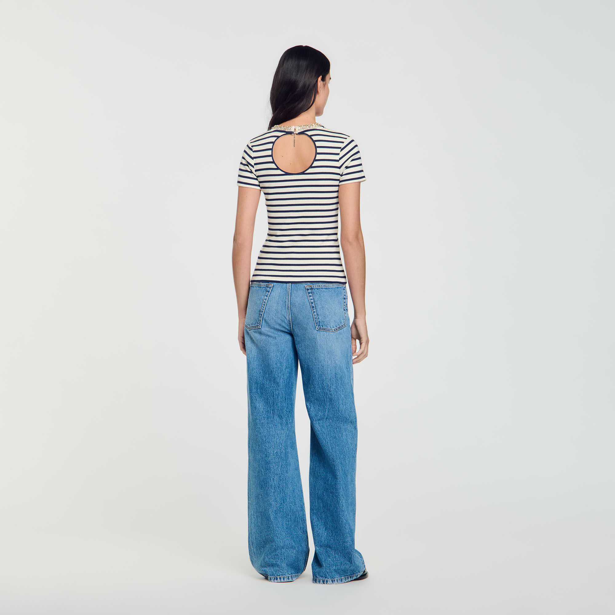 Stripy rhinestone T-shirt