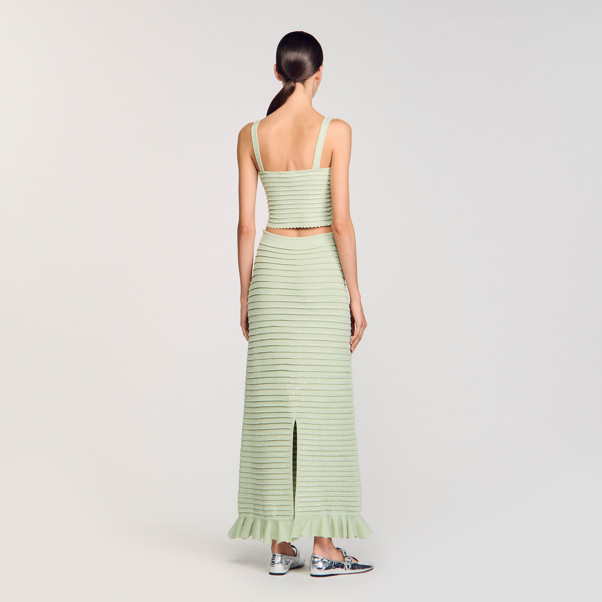 Short knit dress with ruffles white / beige For Women