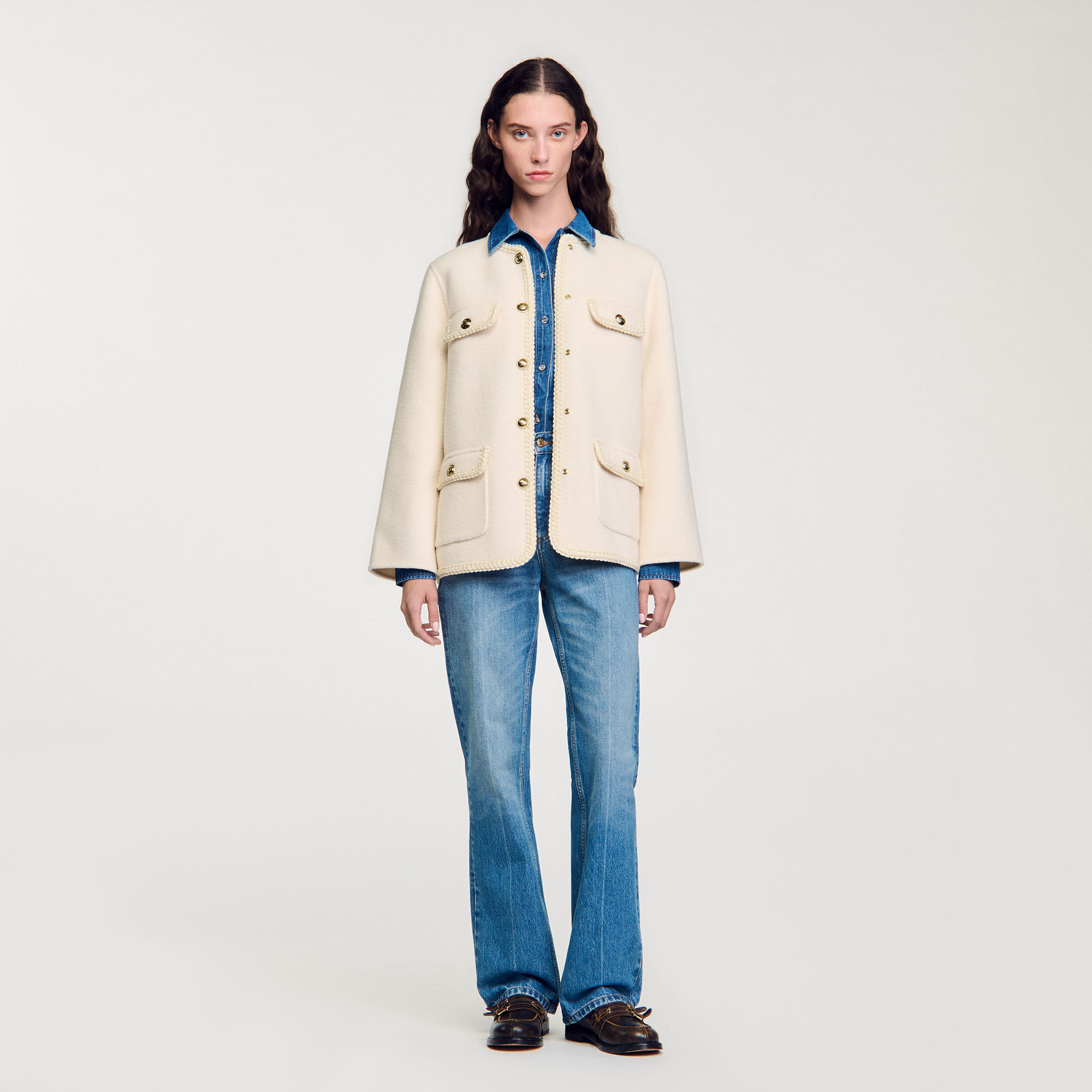 Coat with braided trim