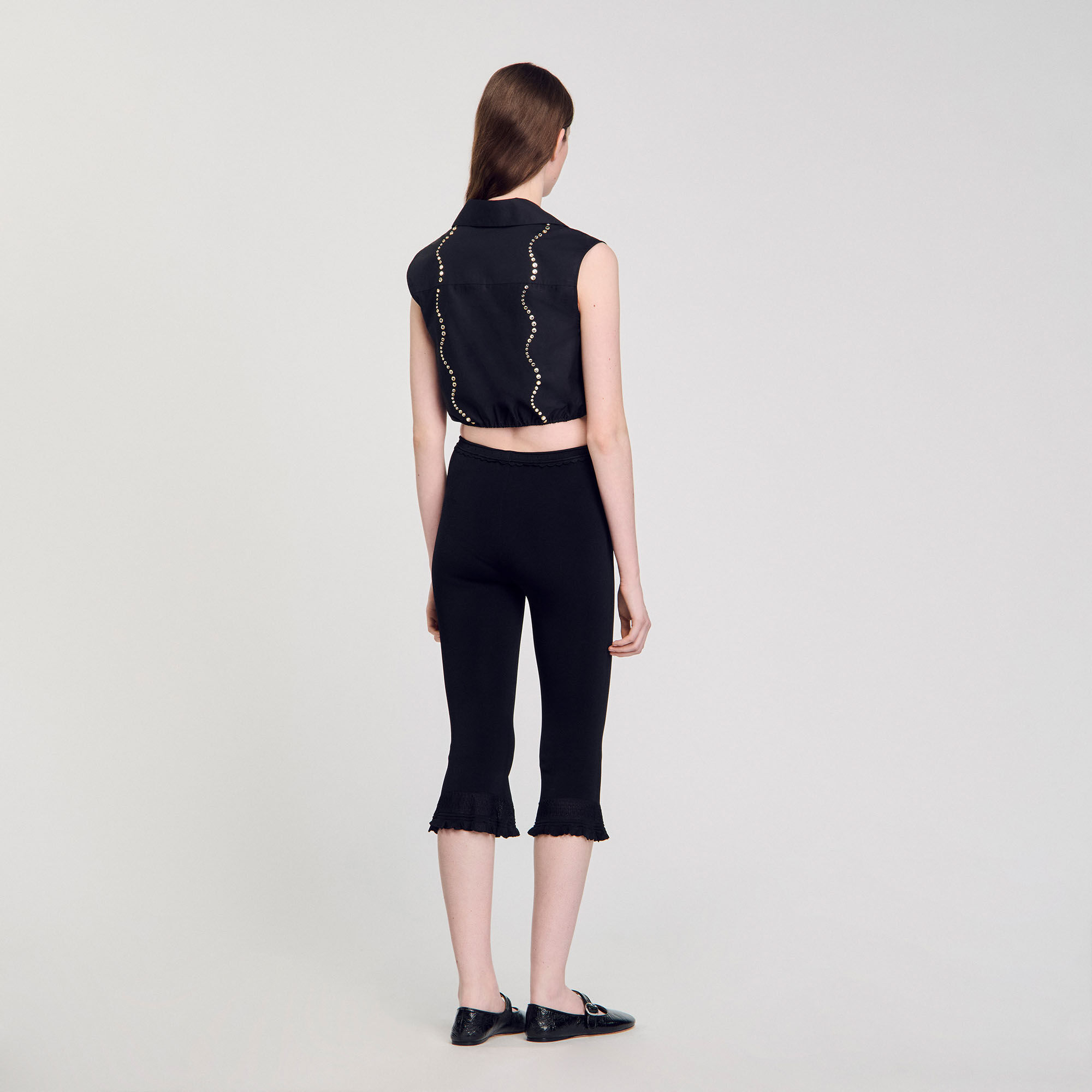Rhinestone cropped shirt black / gray For Women | Sandro Paris