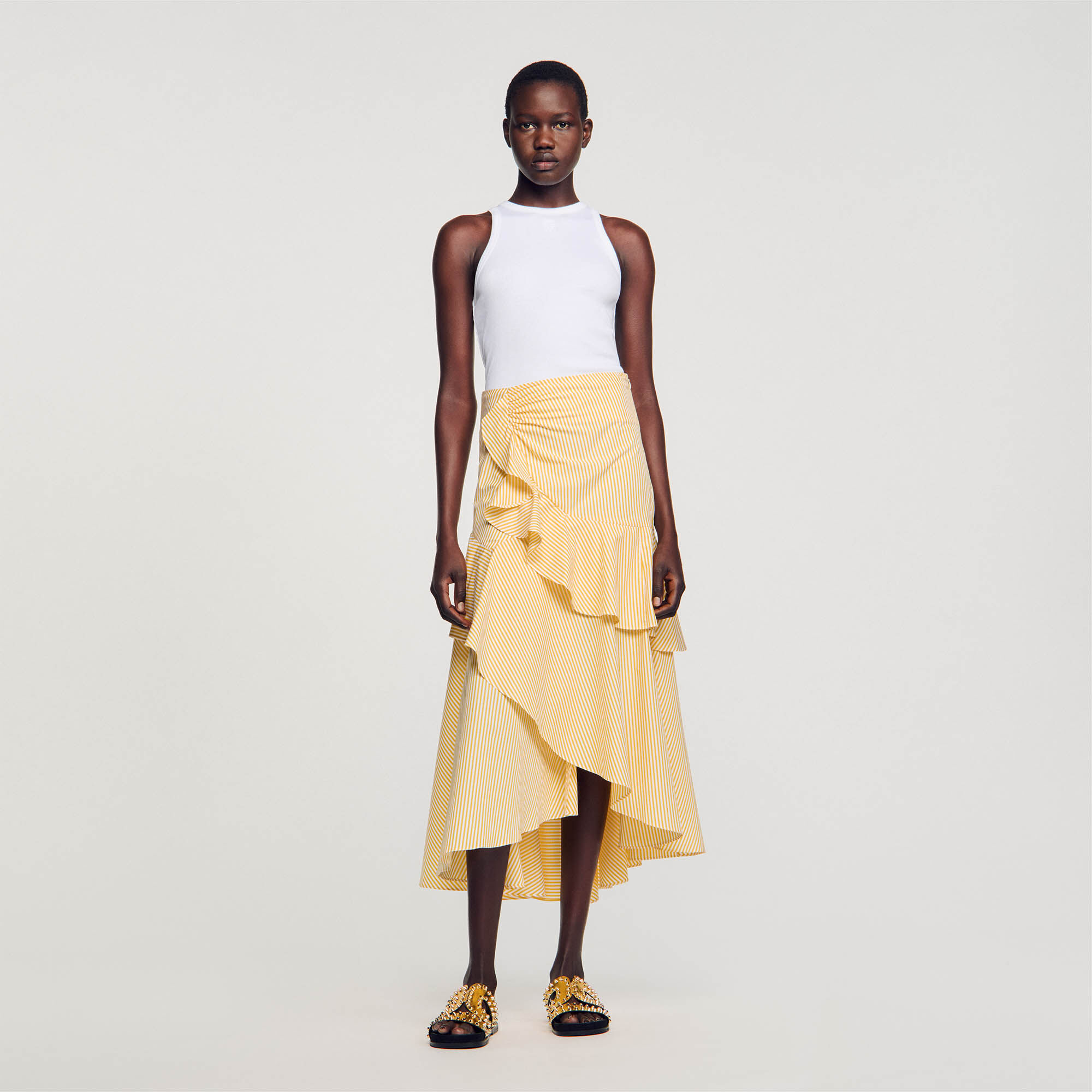 Long asymmetrical skirt yellow orange For Women Sandro Paris