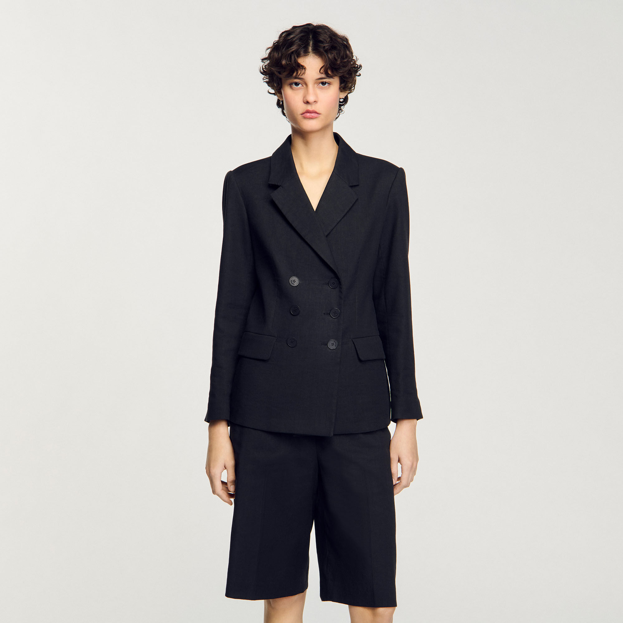 【SANDRO】 Double-breasted suit jacket Double-breasted suit jacket black / gray For Women | Sandro