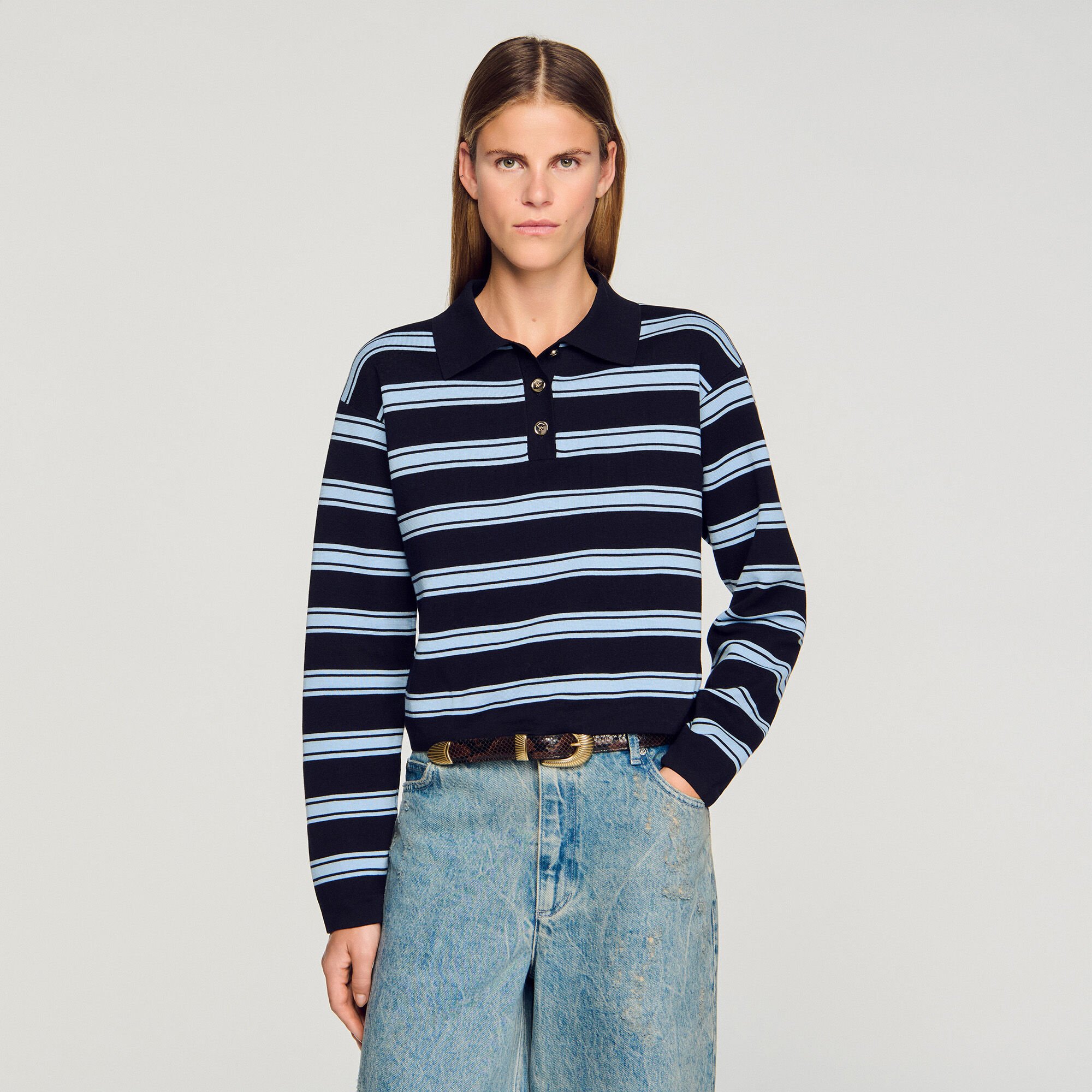Striped polo sweater