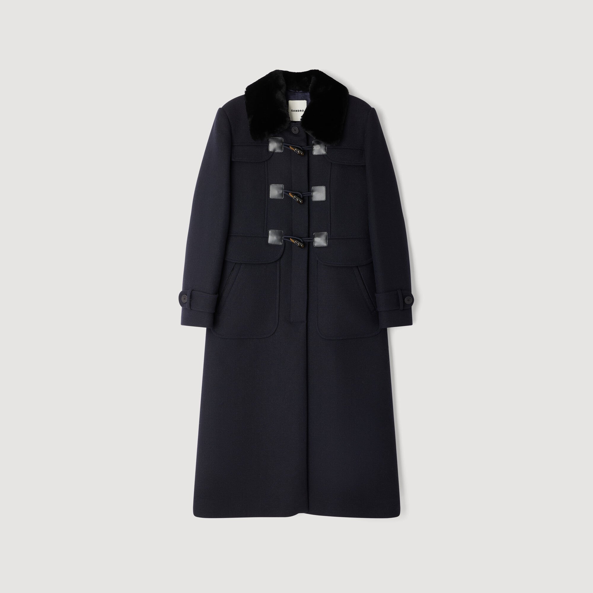 Long coat with removable fur collar