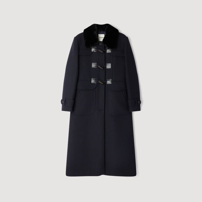 Long coat with removable fur collar