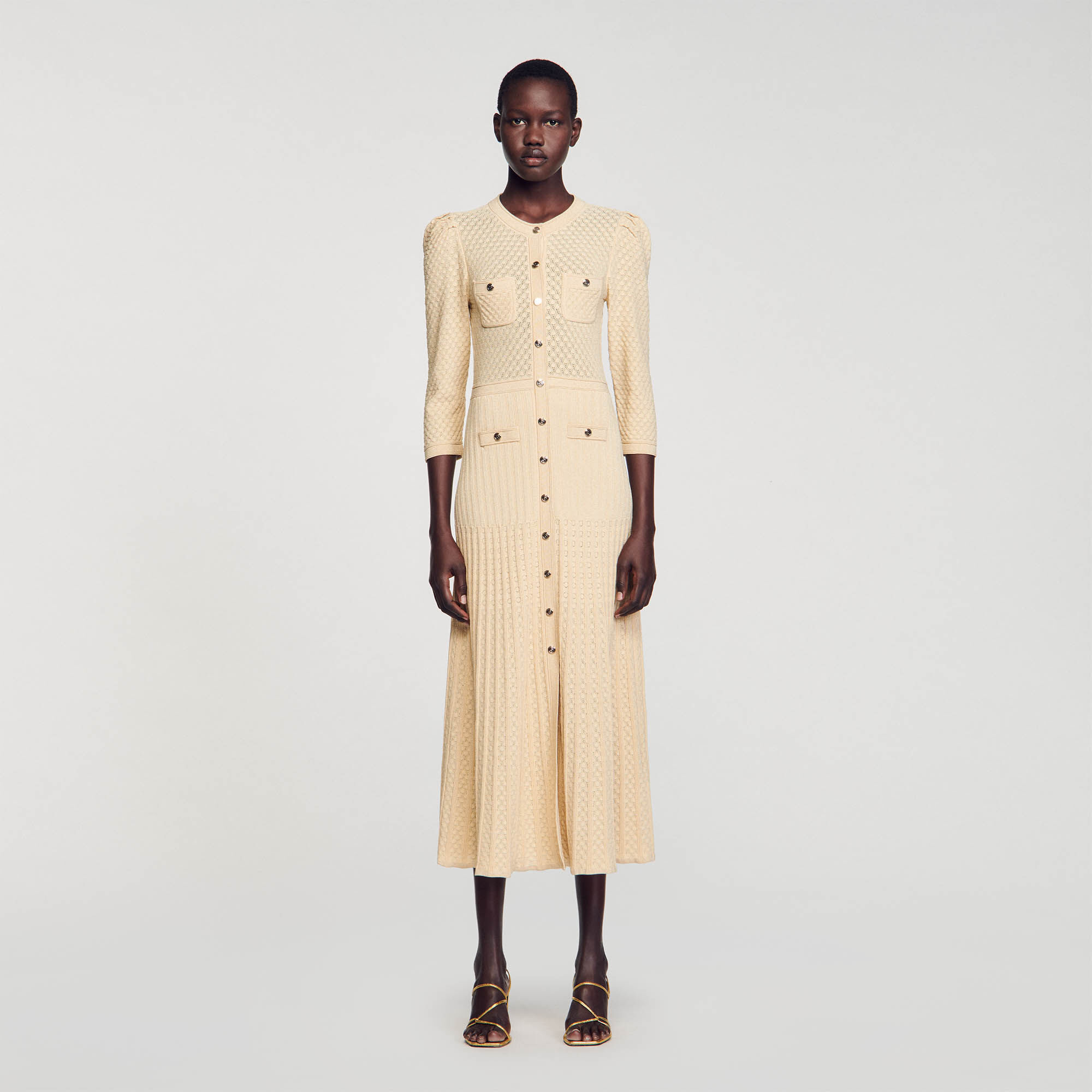 Beige knit midi dress online