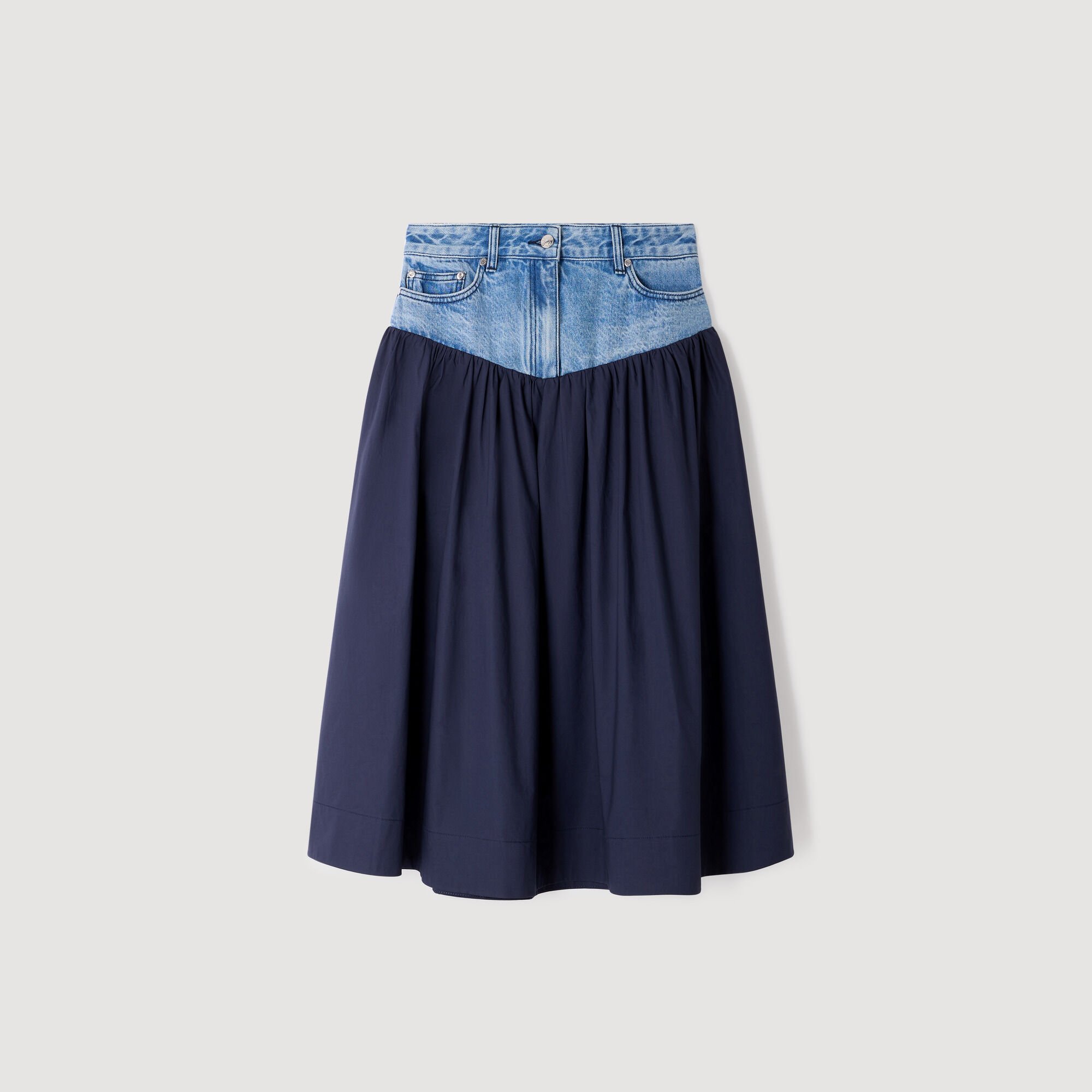 Mixed-material maxi skirt