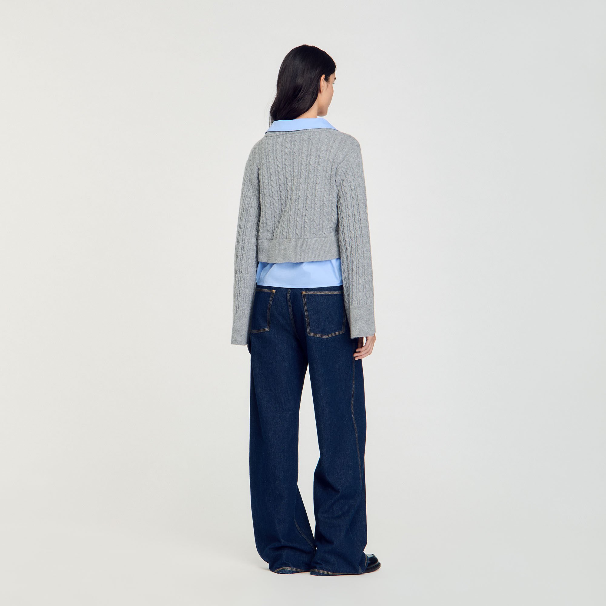 Cardigan with removable shirt collar