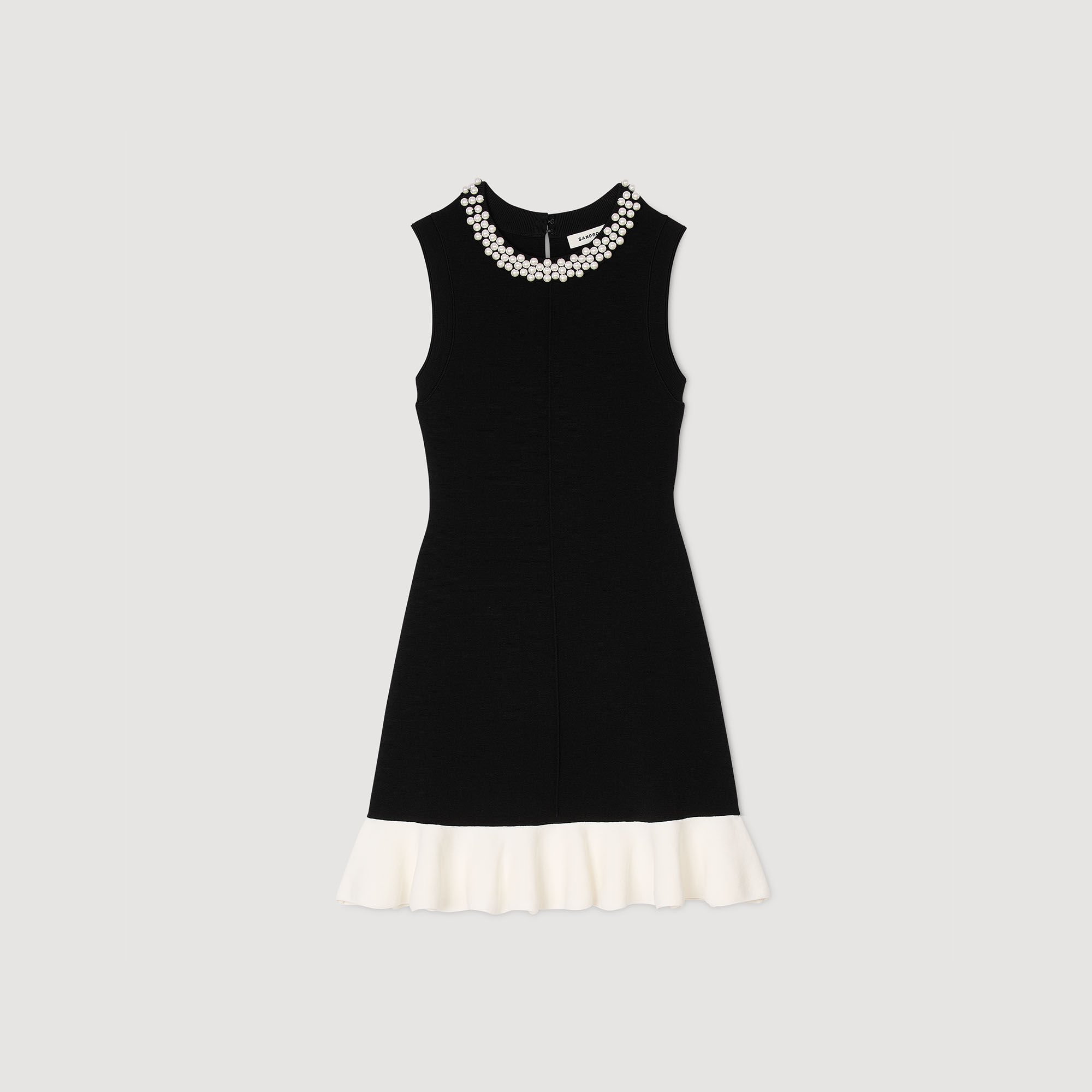 Mini knit dress with beaded neck