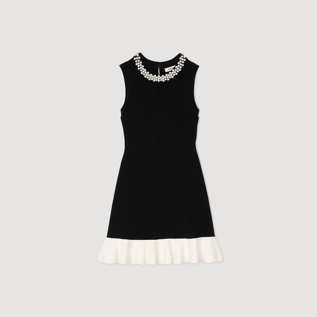 Mini knit dress with beaded neck