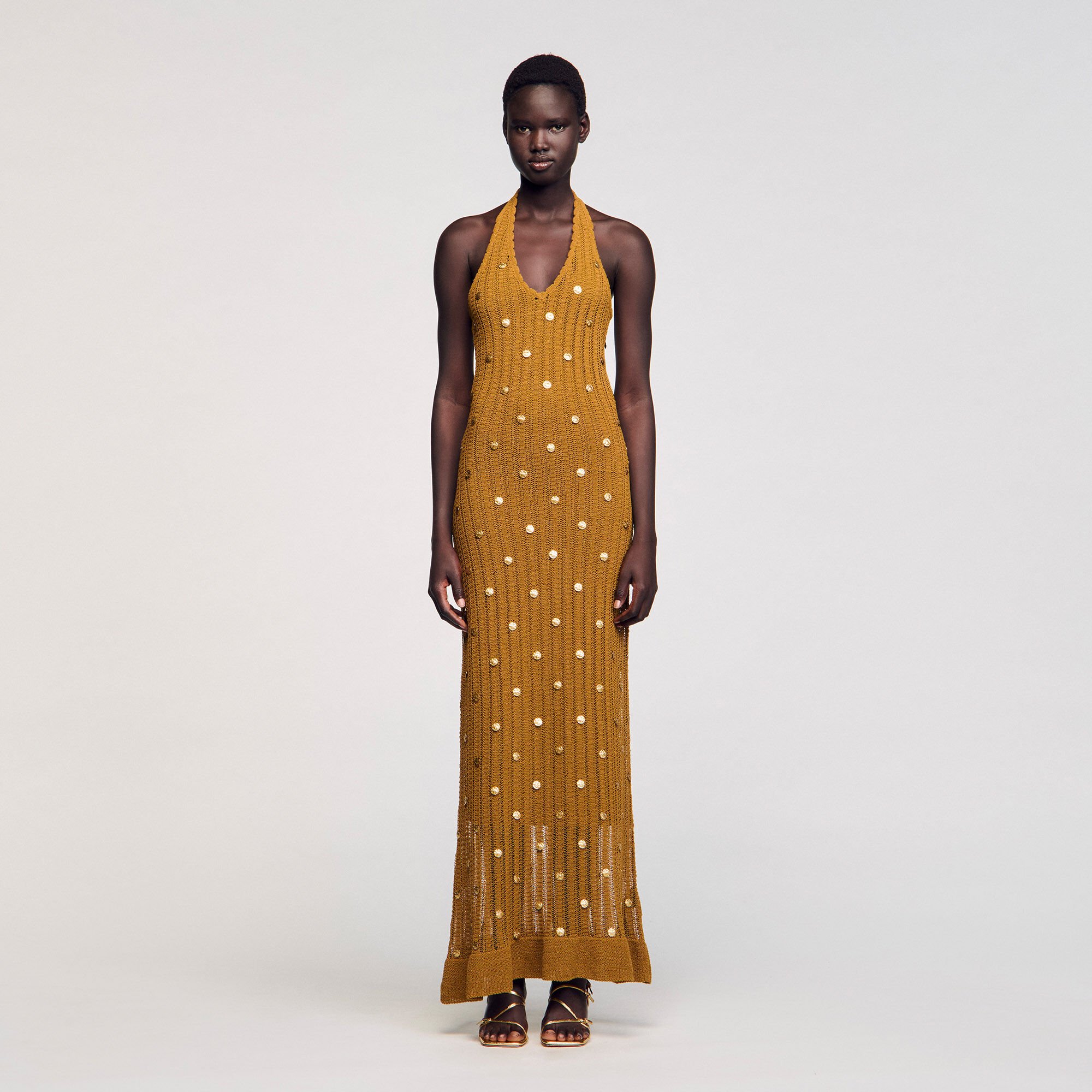 Maxi knit dress with fringes