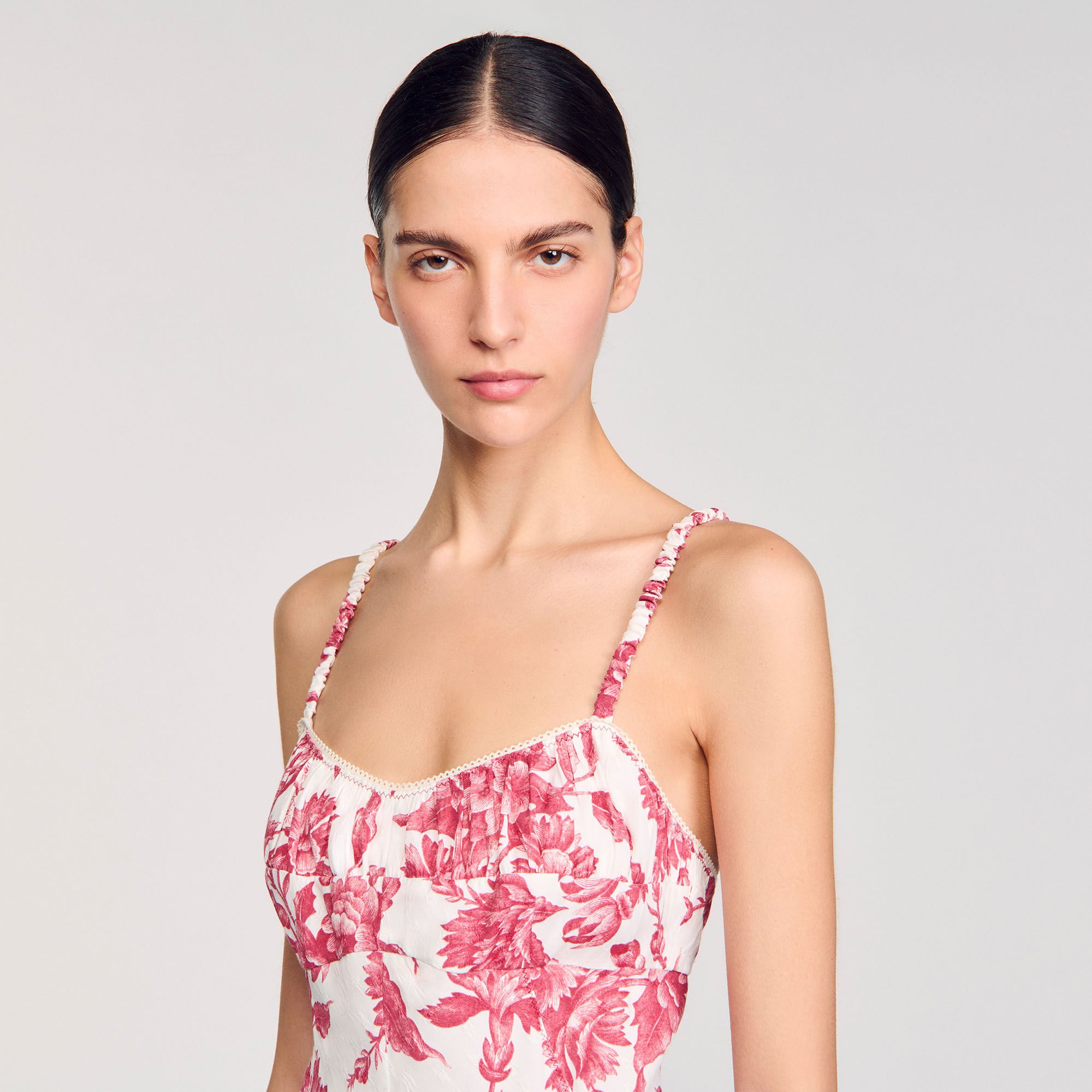 Floral print maxi dress red For Women | Sandro Paris Floral print maxi dress red For Women | Sandro Paris