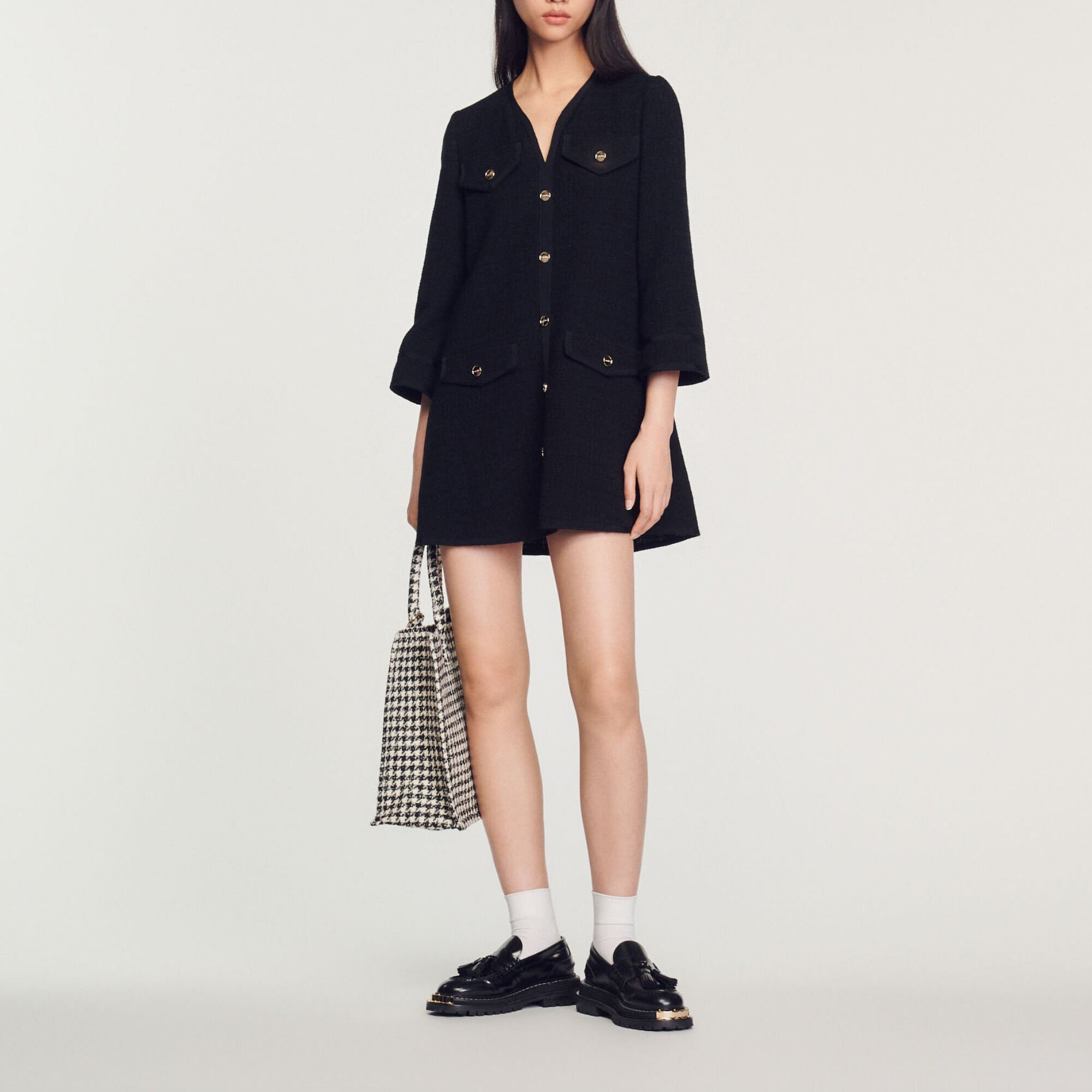 Long-sleeved short tweed dress
