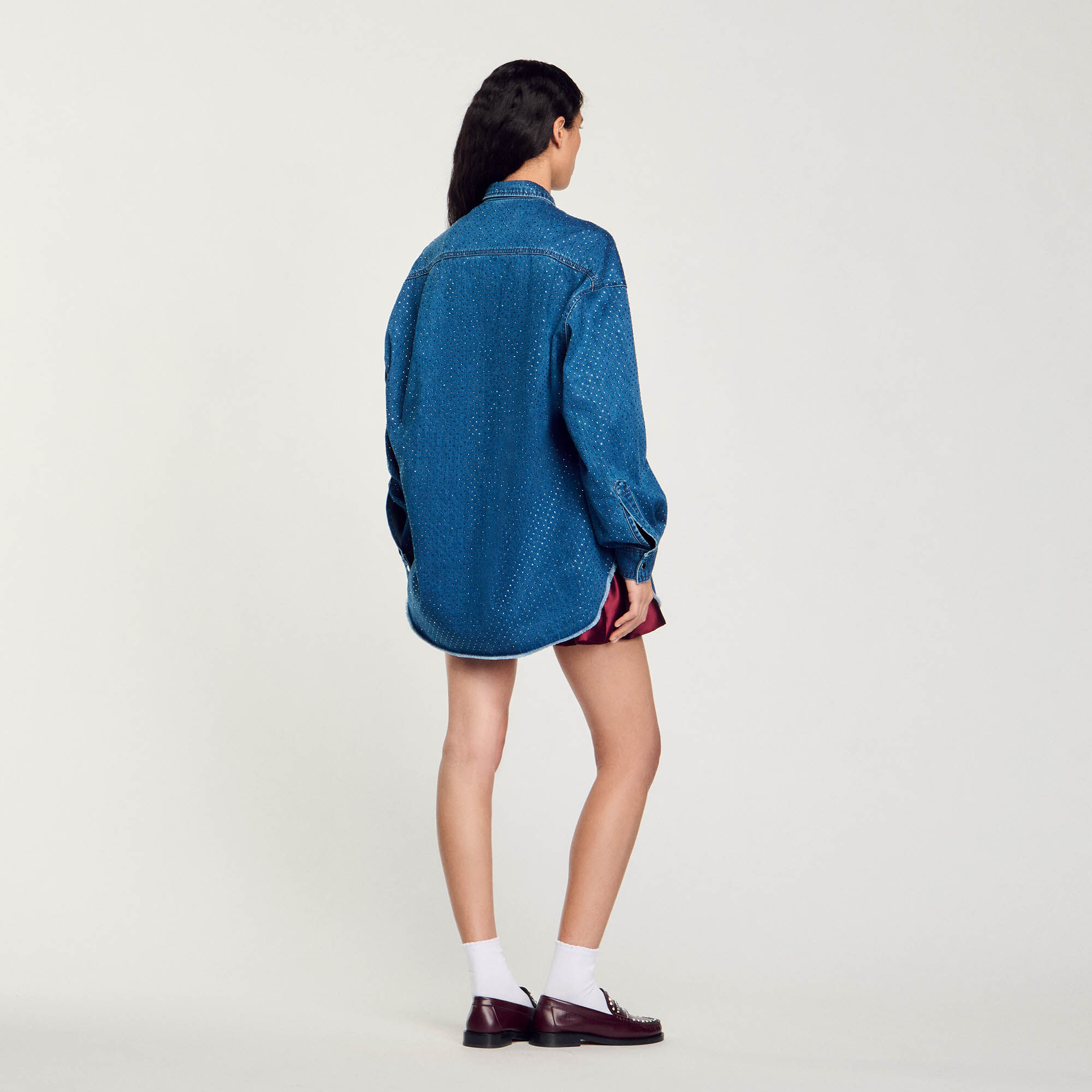 Denim shirt with rhinestones