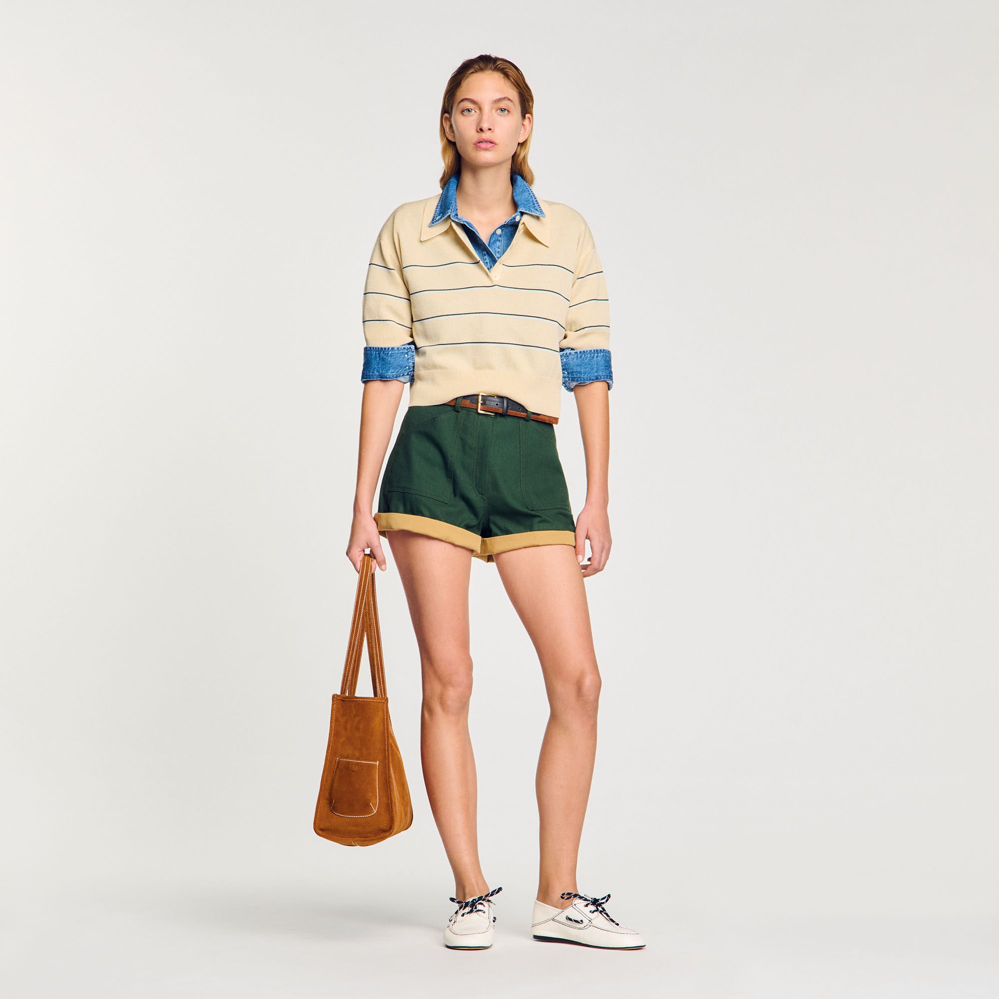 Cropped striped knitted sweater