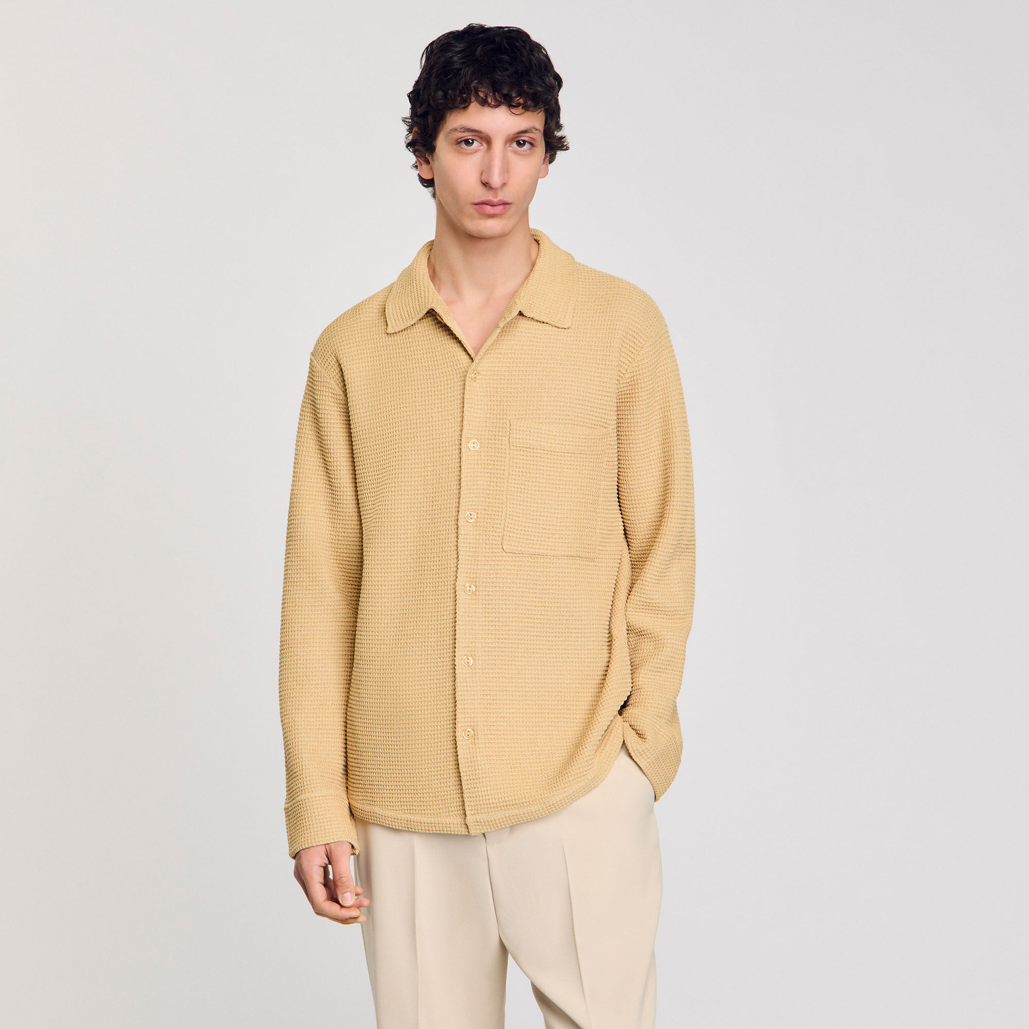 Oversized knit shirt white / beige for Men | Sandro Paris