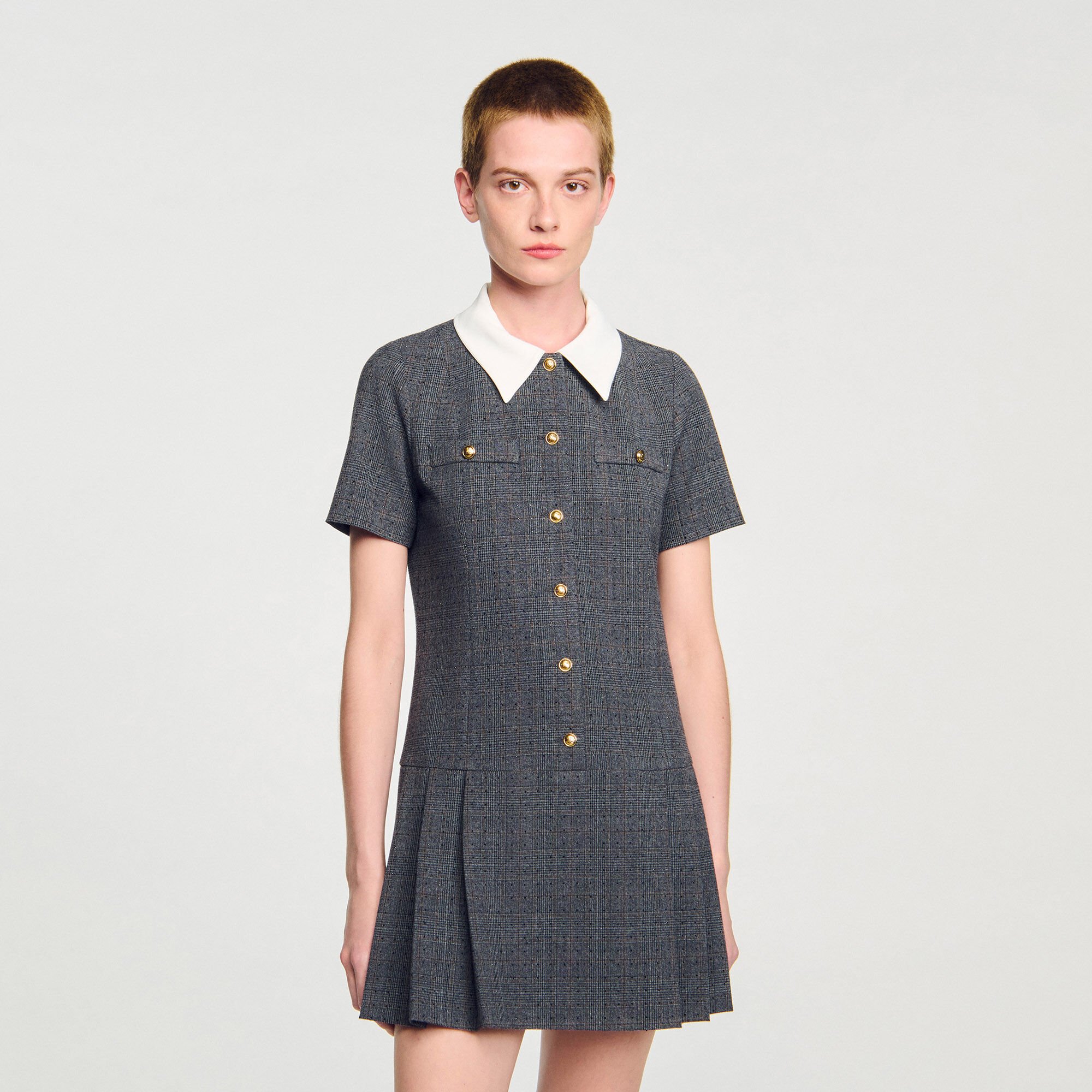 Mini pleated dress with rhinestones