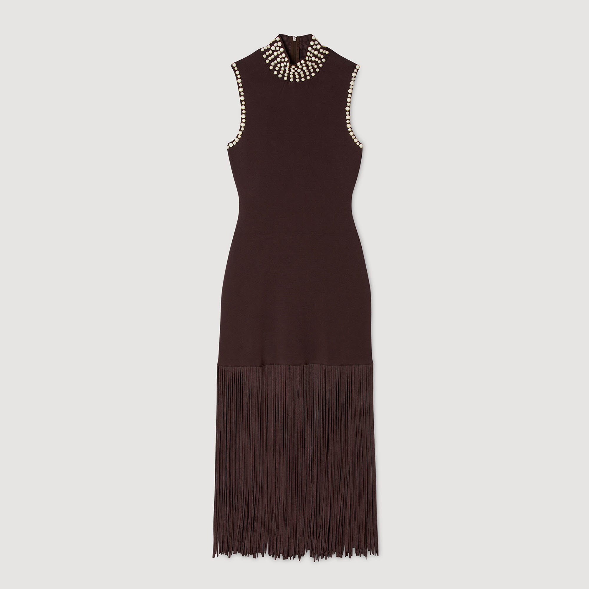 Fringed knit midi dress