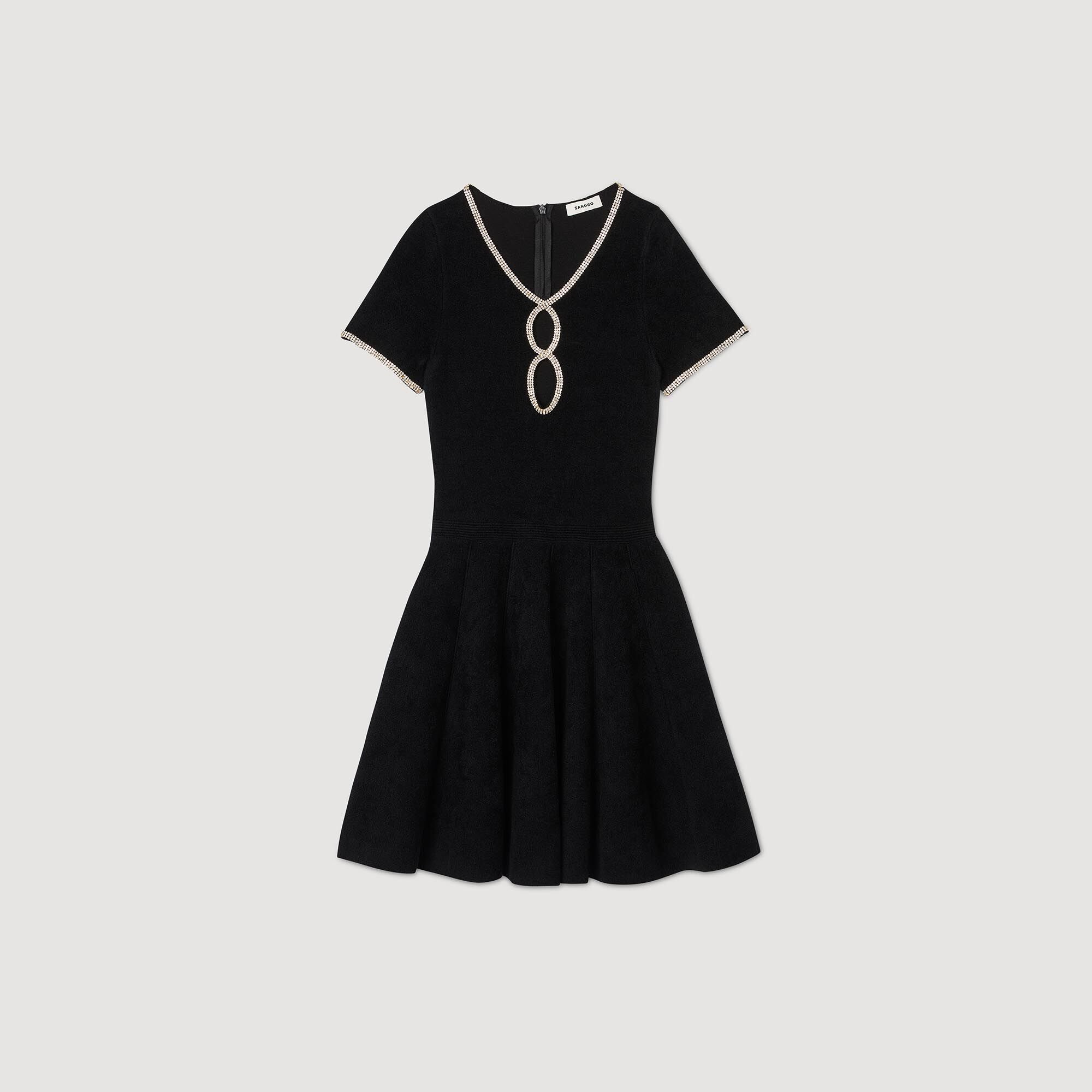 Rhinestone velvet dress black / gray For Women | Sandro Paris