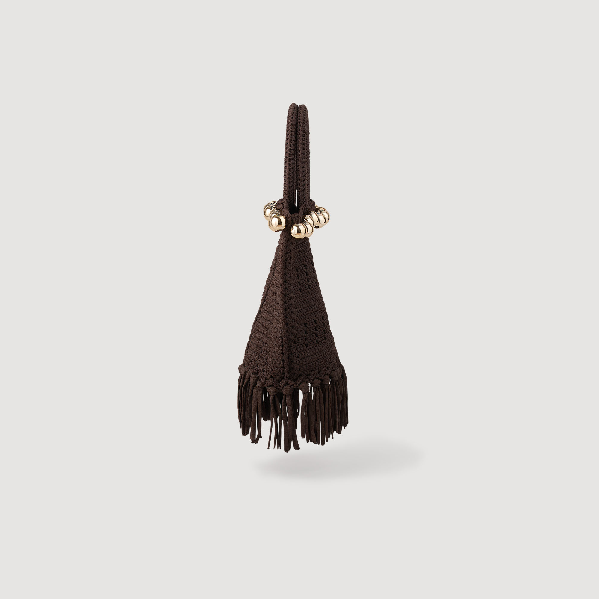 フランス発 Sandro アクセントに! タッセル付き かぎ編みバッグ Small beaded fringed crochet bag brown For Women | Sandro Paris