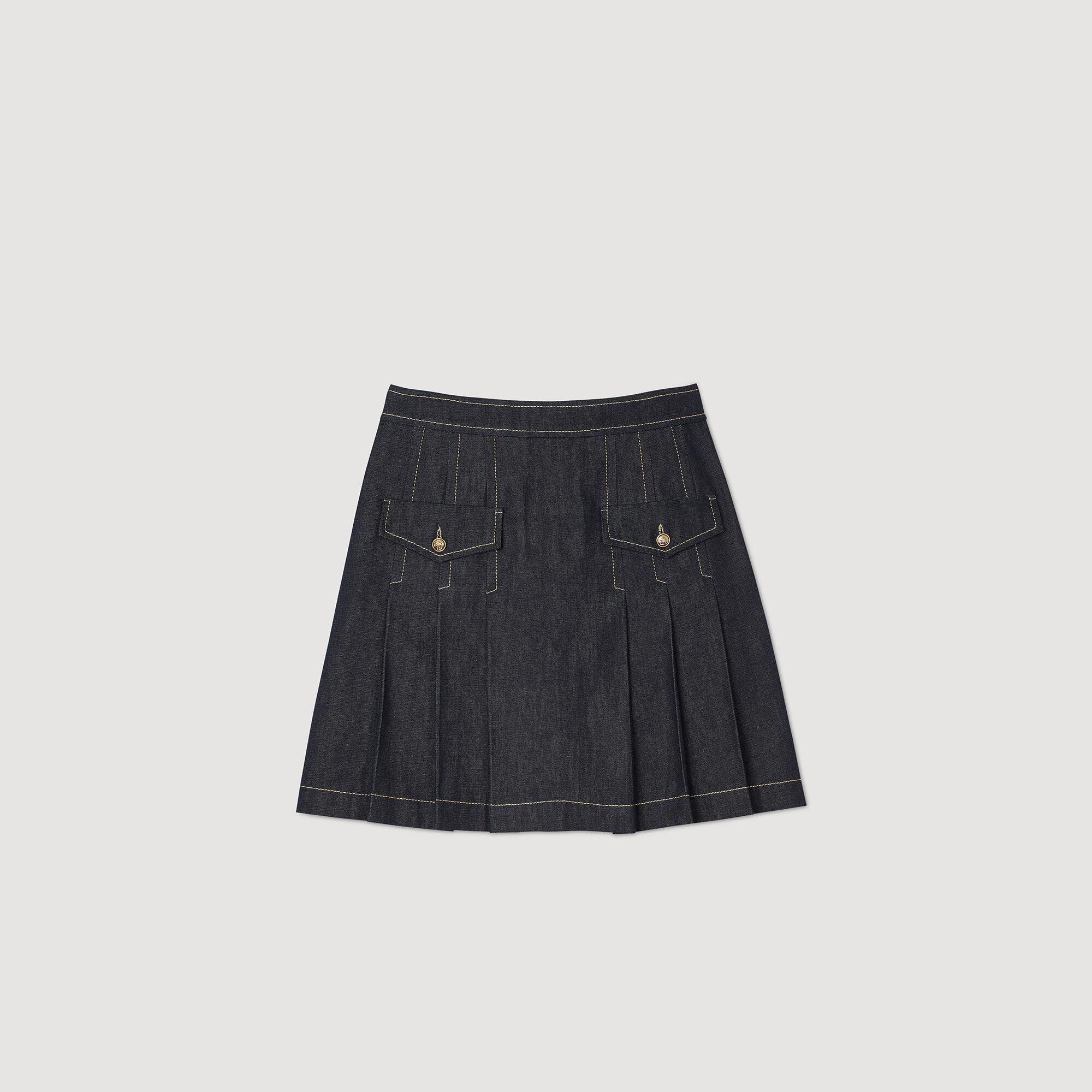 Sandro パリ購入　デニムプリーツスカート Pleated denim skirt blue For Women | Sandro Paris