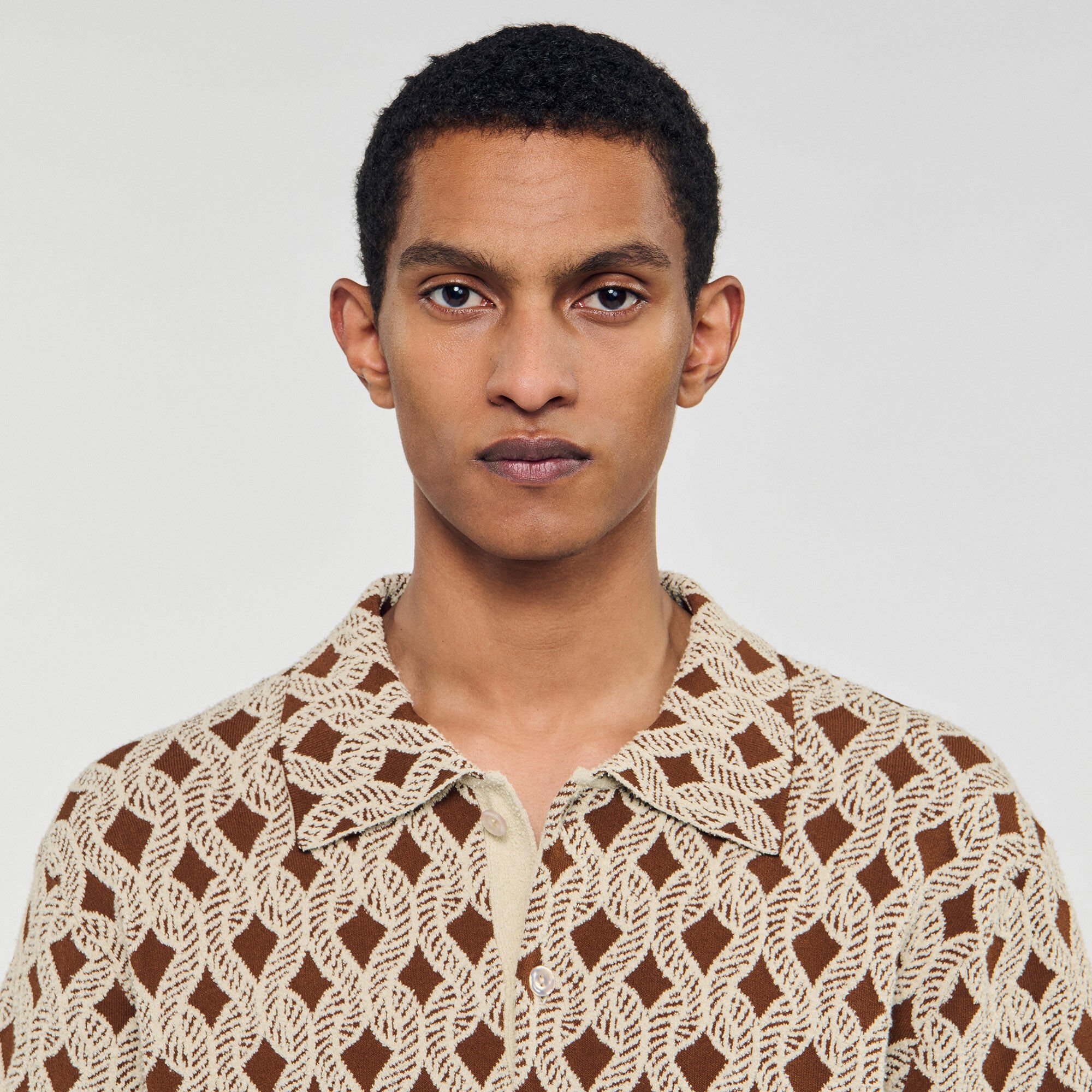 Rope jacquard cardigan shirt