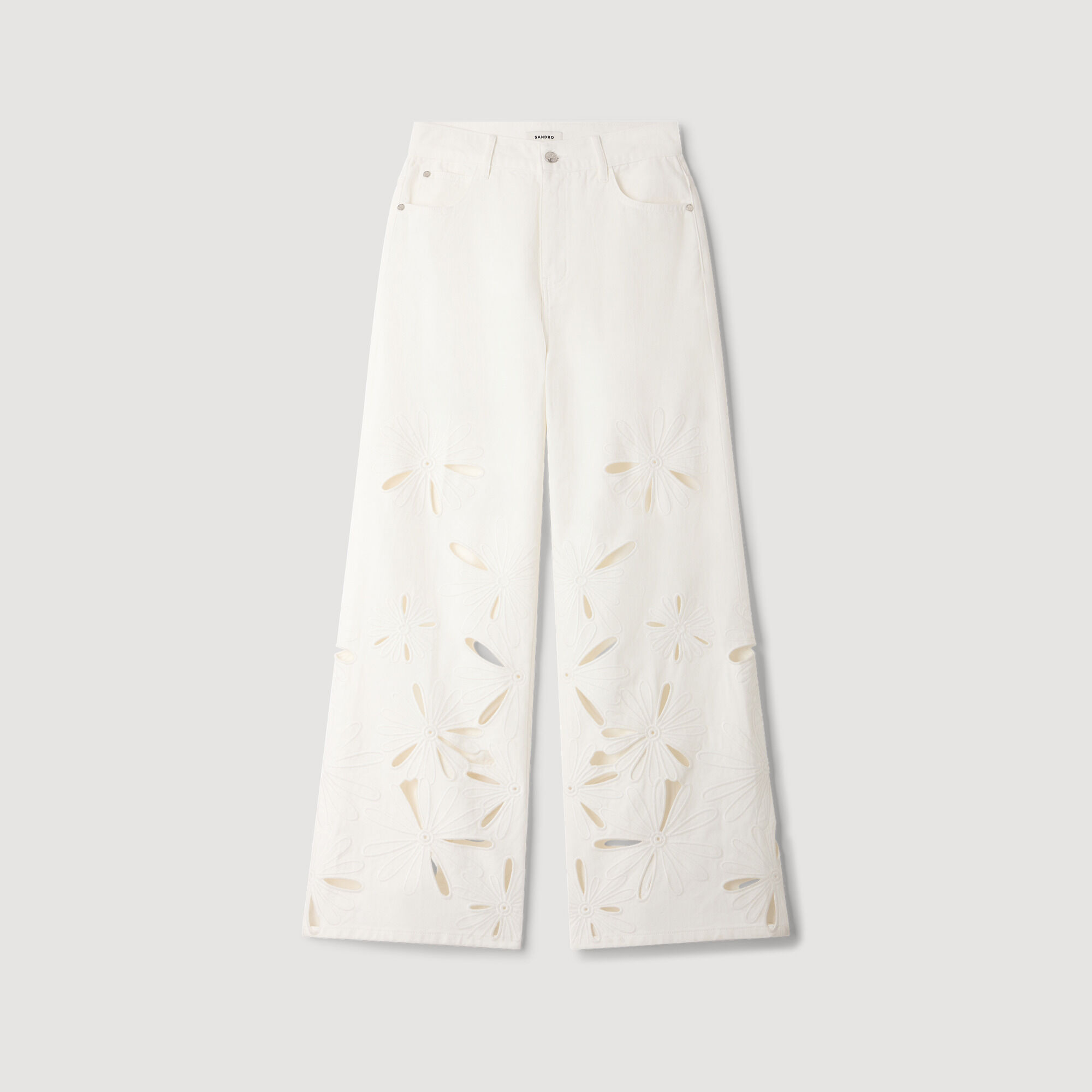 Wide-leg embroidered jeans