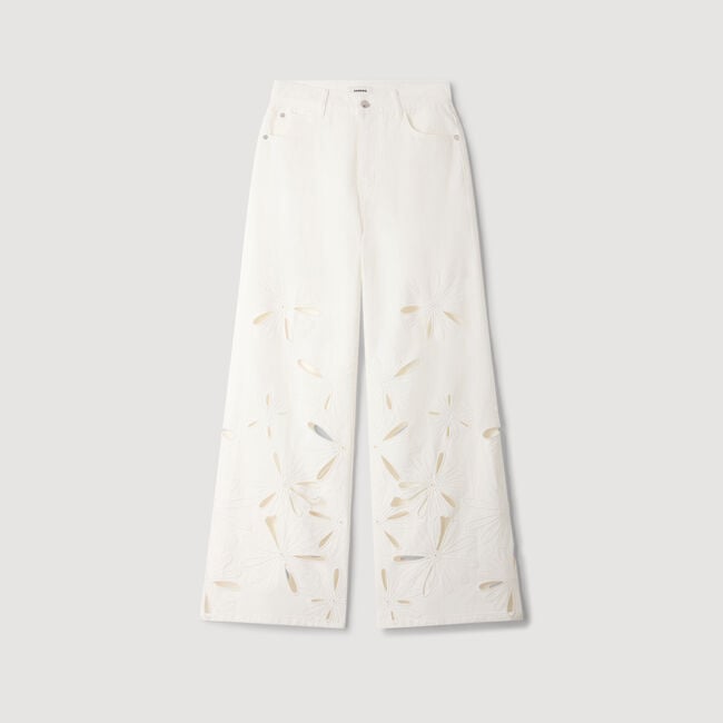 Wide-leg embroidered jeans