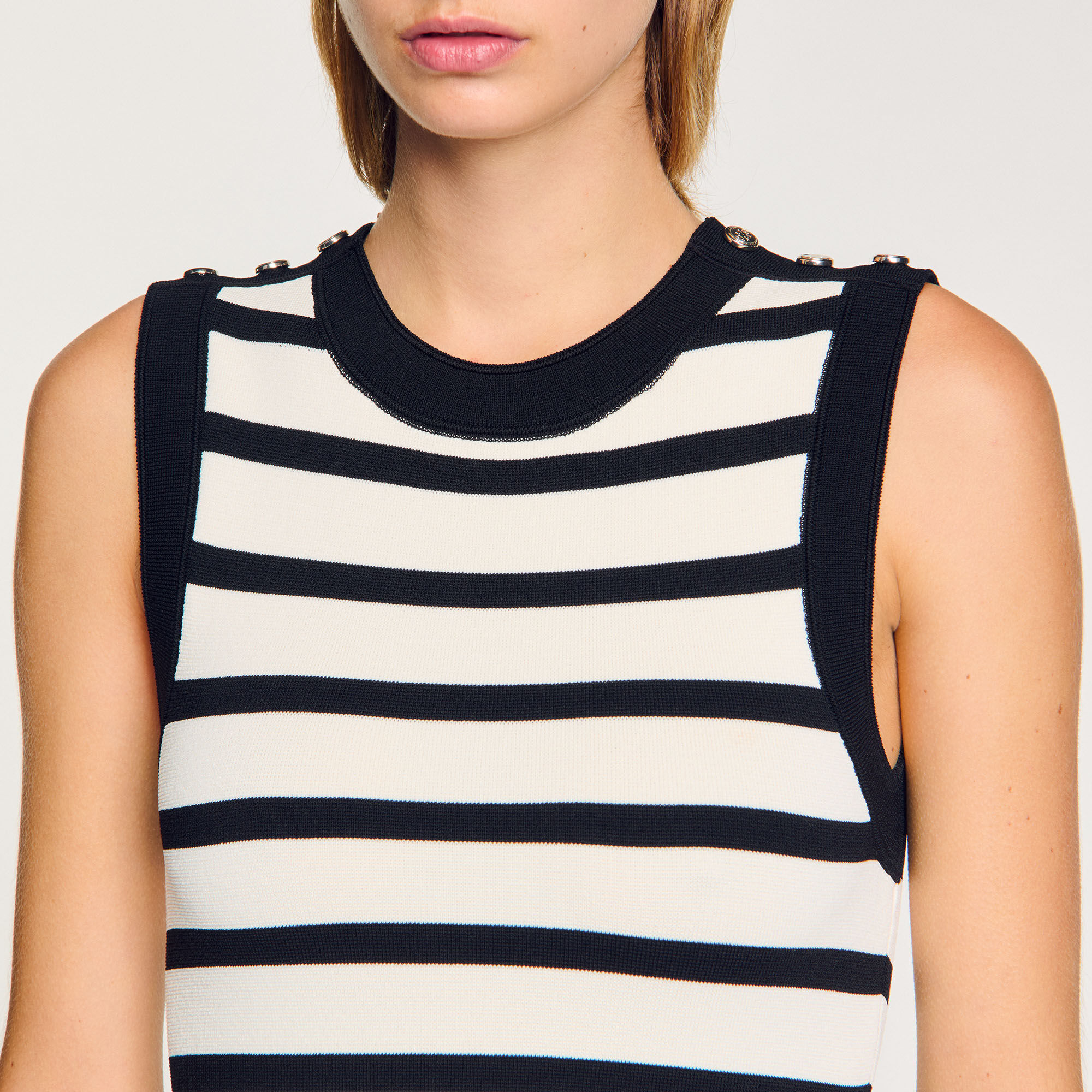 Striped knit mini dress white / beige For Women | Sandro Paris