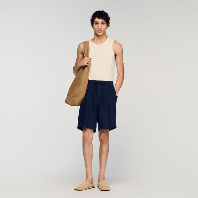 Elastic waist linen shorts