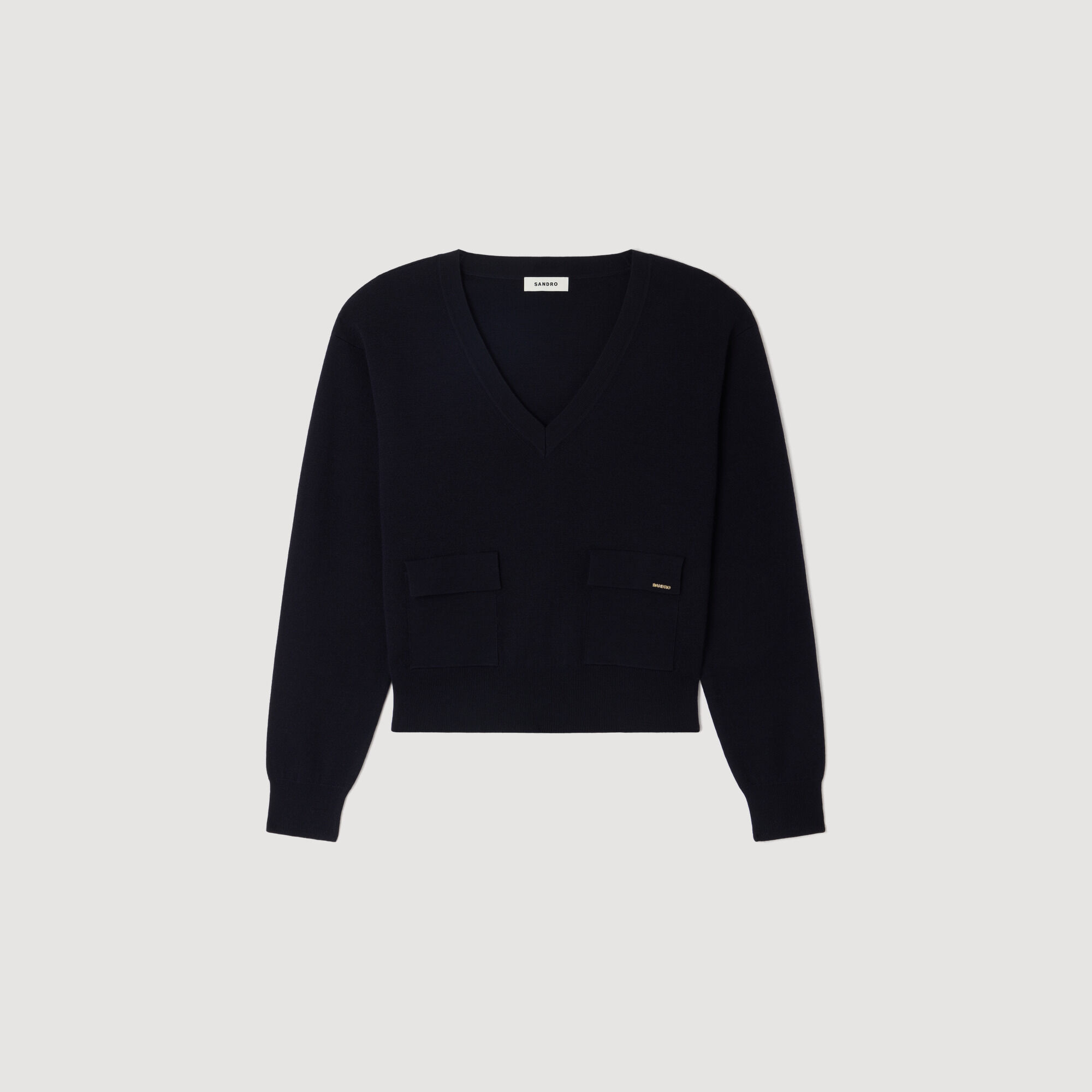 V-neck wool sweater in Navy Blue for Women | Sandro Paris