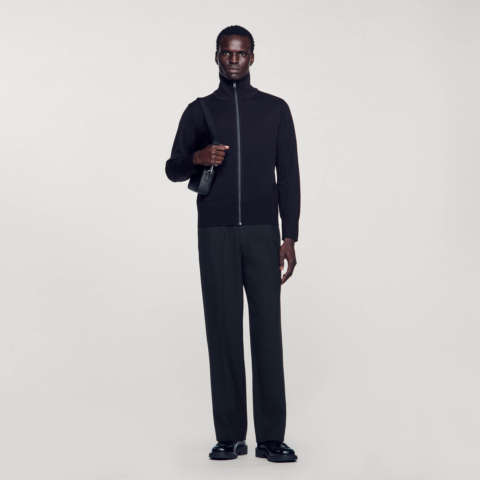 Zip-up wool cardigan blue for Men | Sandro Paris