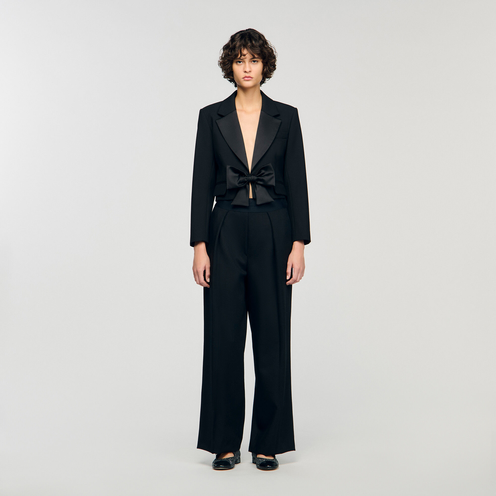Short satin bow jacket