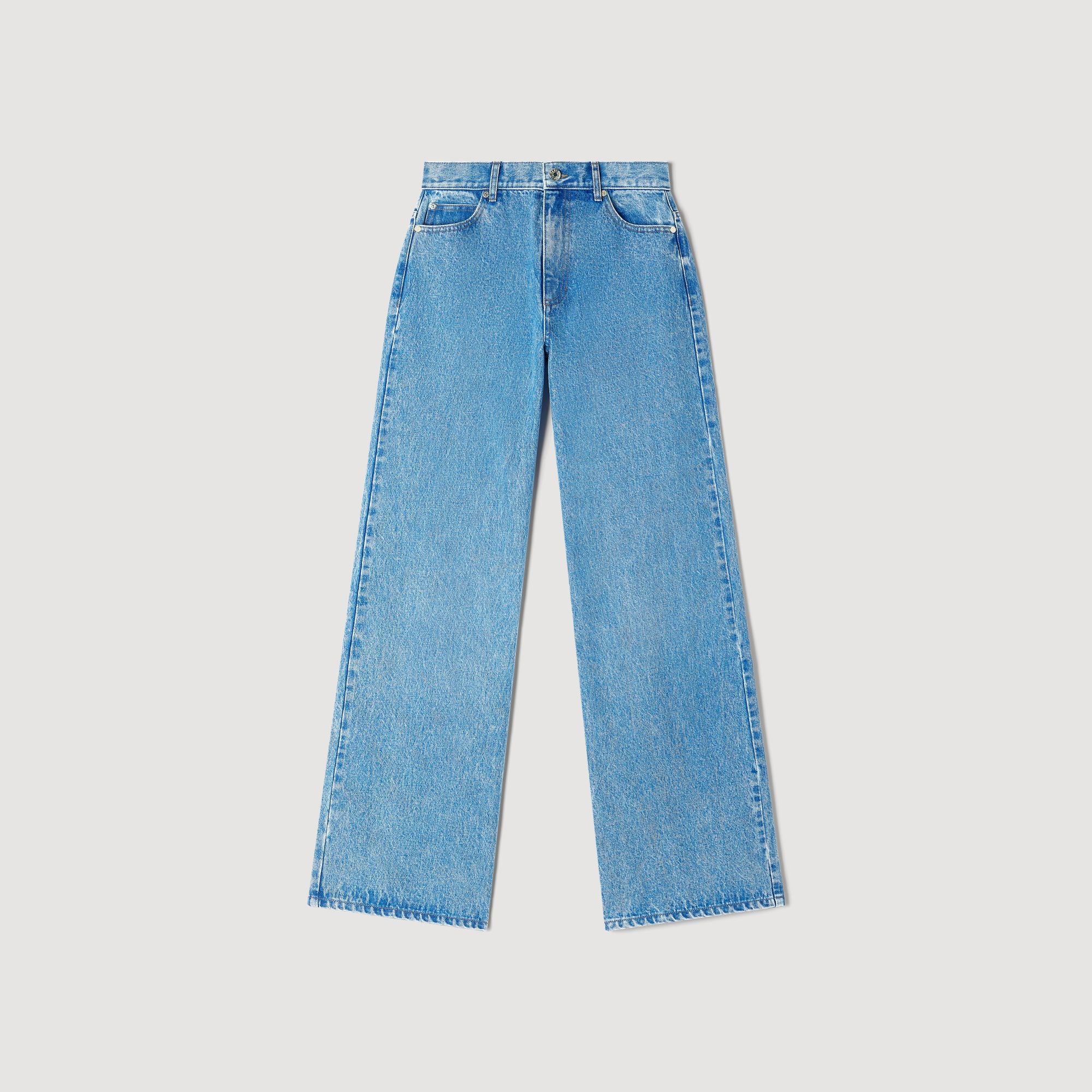 Faded wide straight-leg jeans in Blue Jean for Women | Sandro Paris