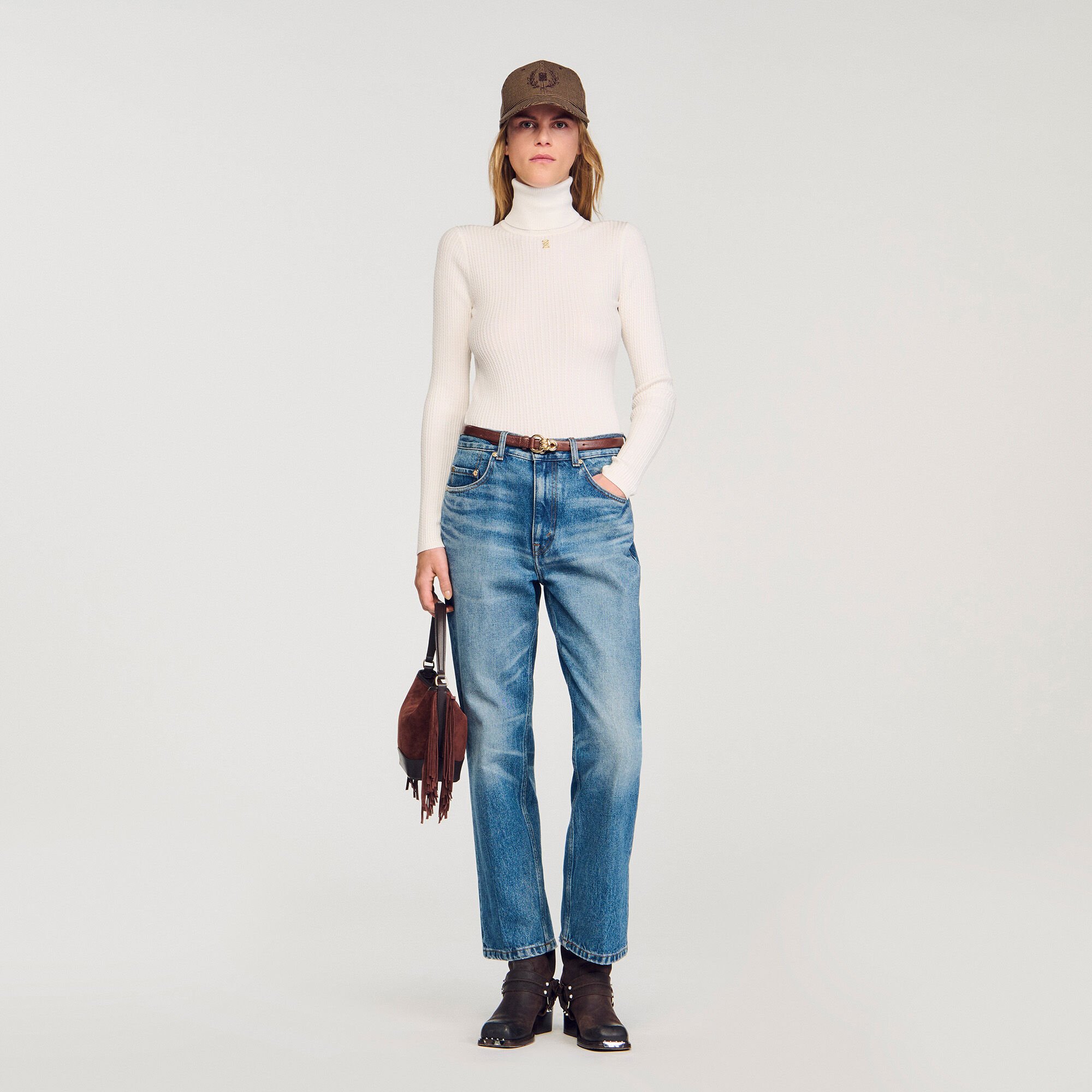 Cable-knit turtleneck sweater
