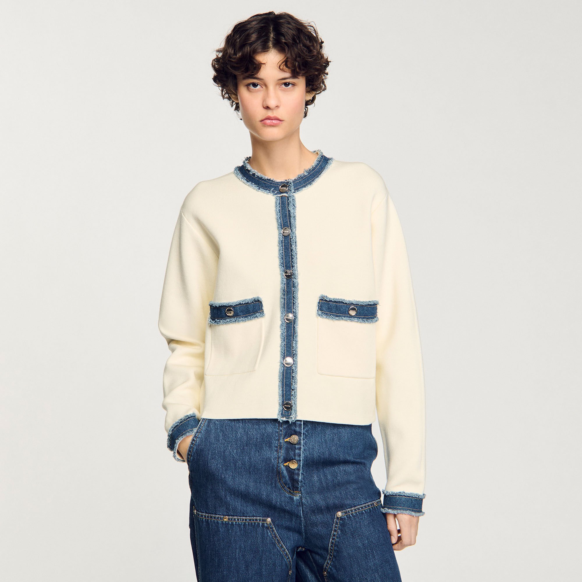 【冬バーゲン★】 Cardigan Sandro | Women For beige / white details denim with トップス