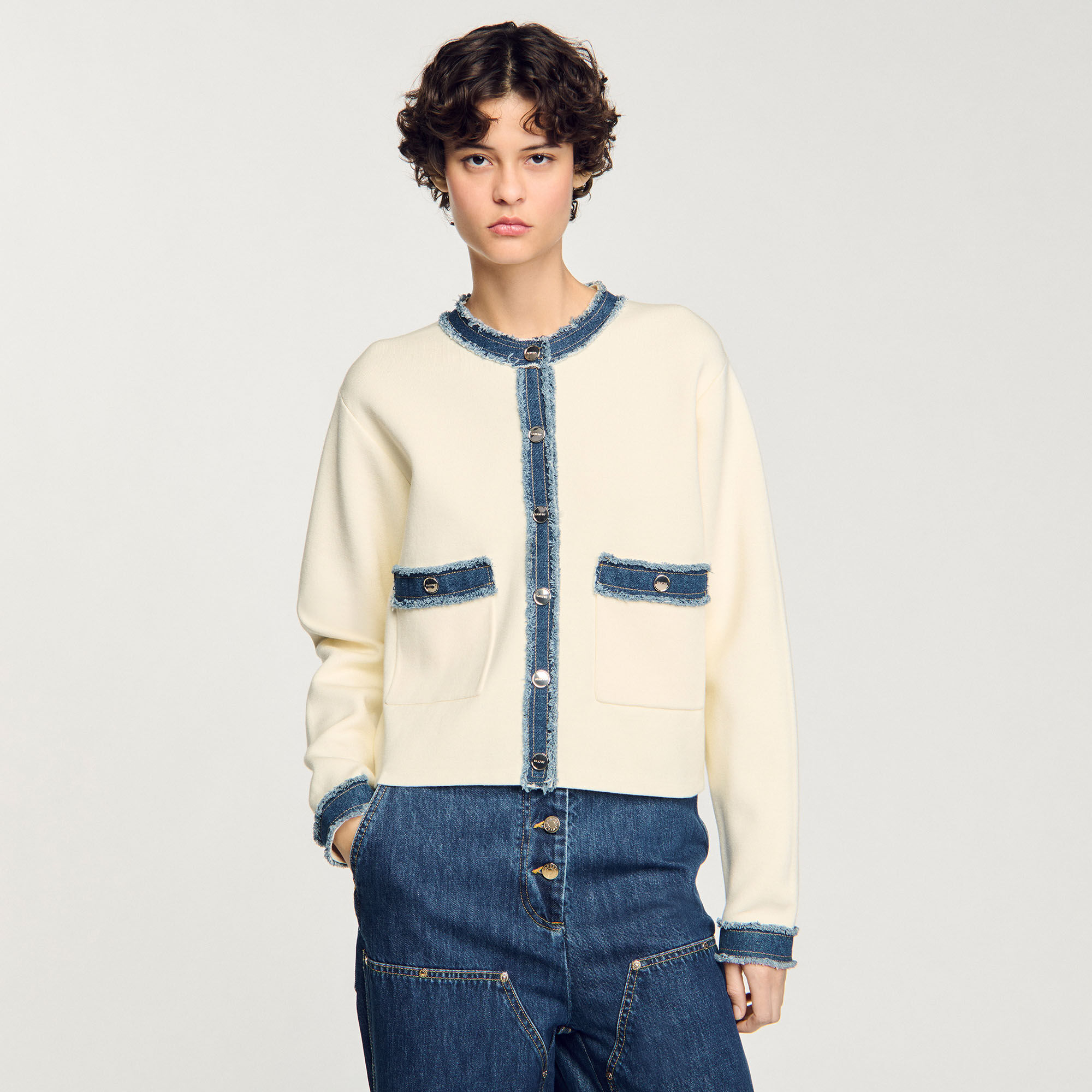 Cardigan with denim details