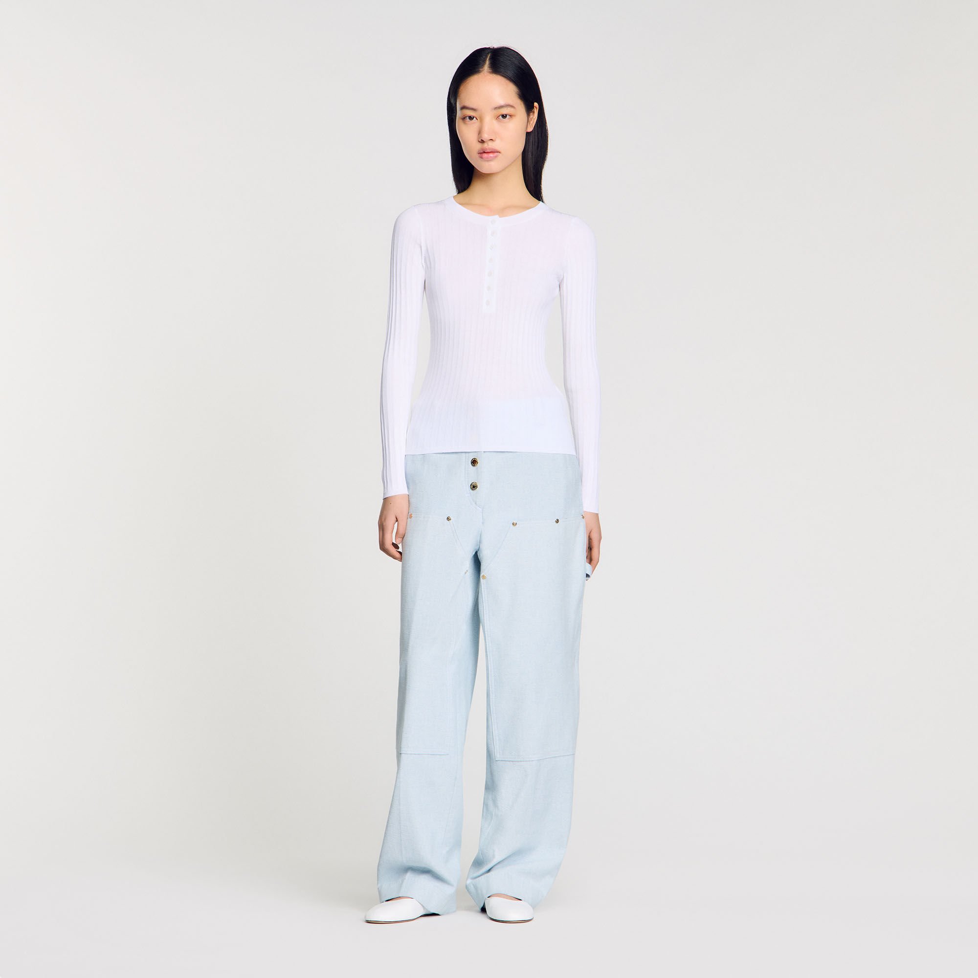 Ribbed sweater with Tunisian collar