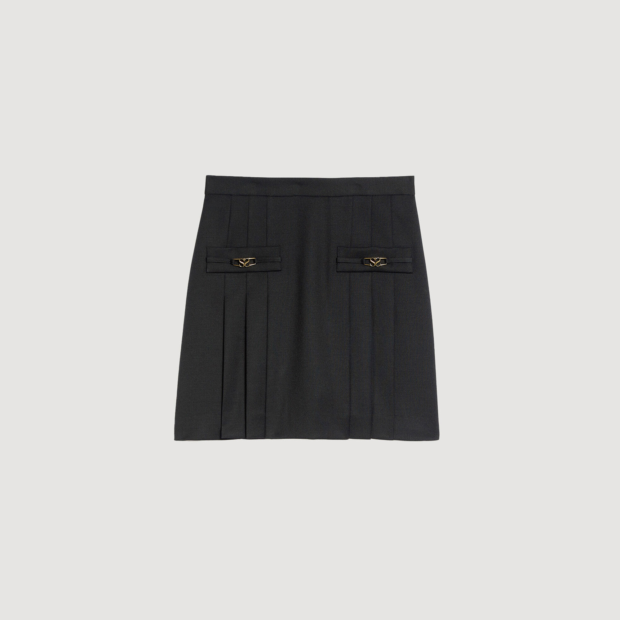 Mini skirt with stitched pleats black / gray For Women | Sandro Paris